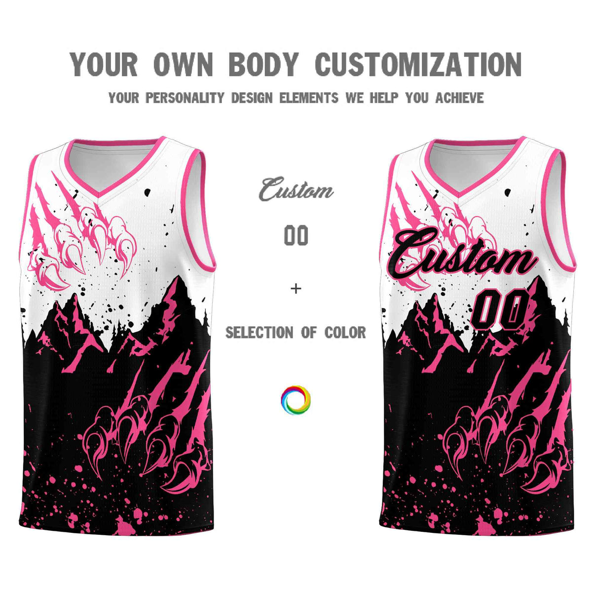 Custom White Pink Snow Mountain Beast Pattern Sports Uniform Basketball Jersey