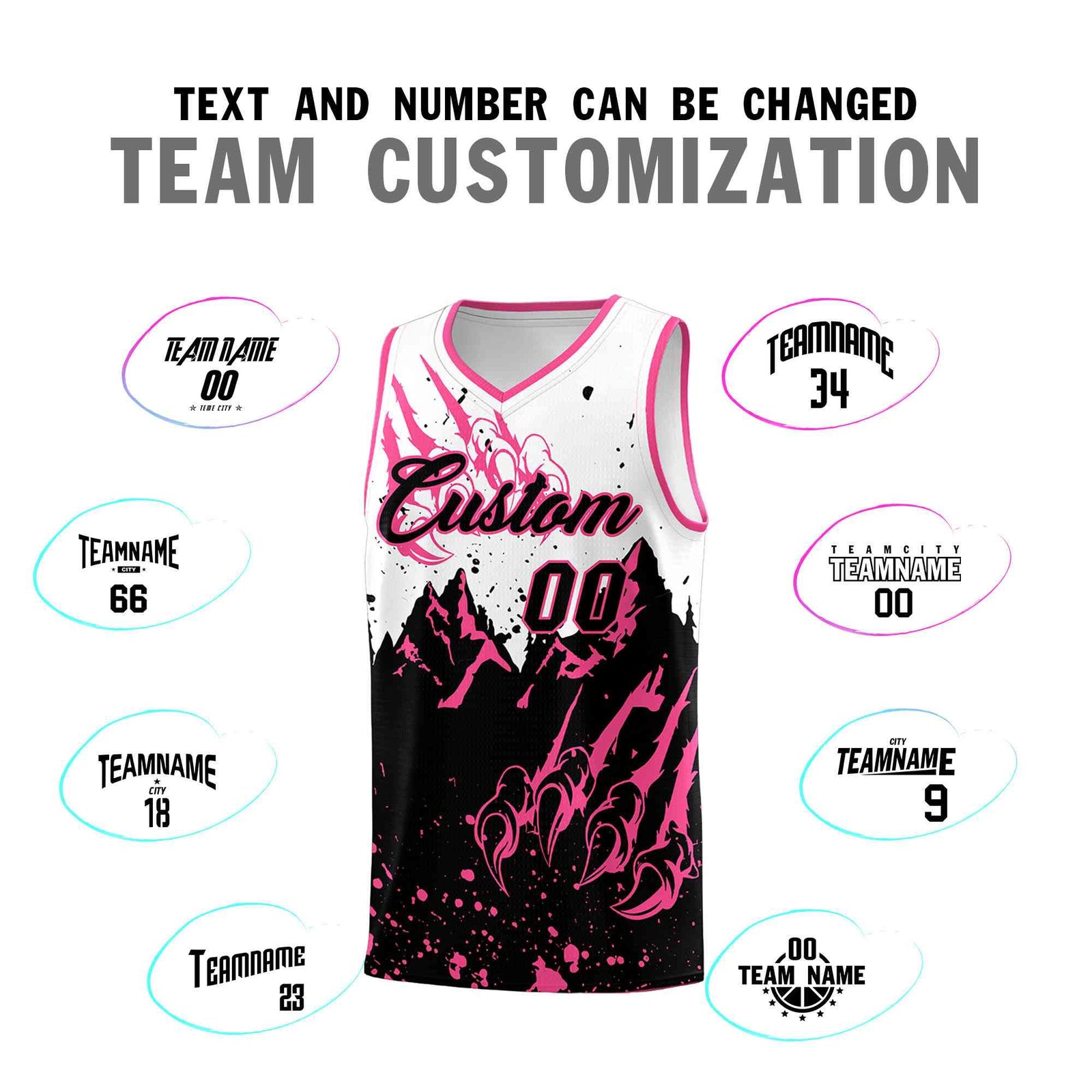 Custom White Pink Snow Mountain Beast Pattern Sports Uniform Basketball Jersey