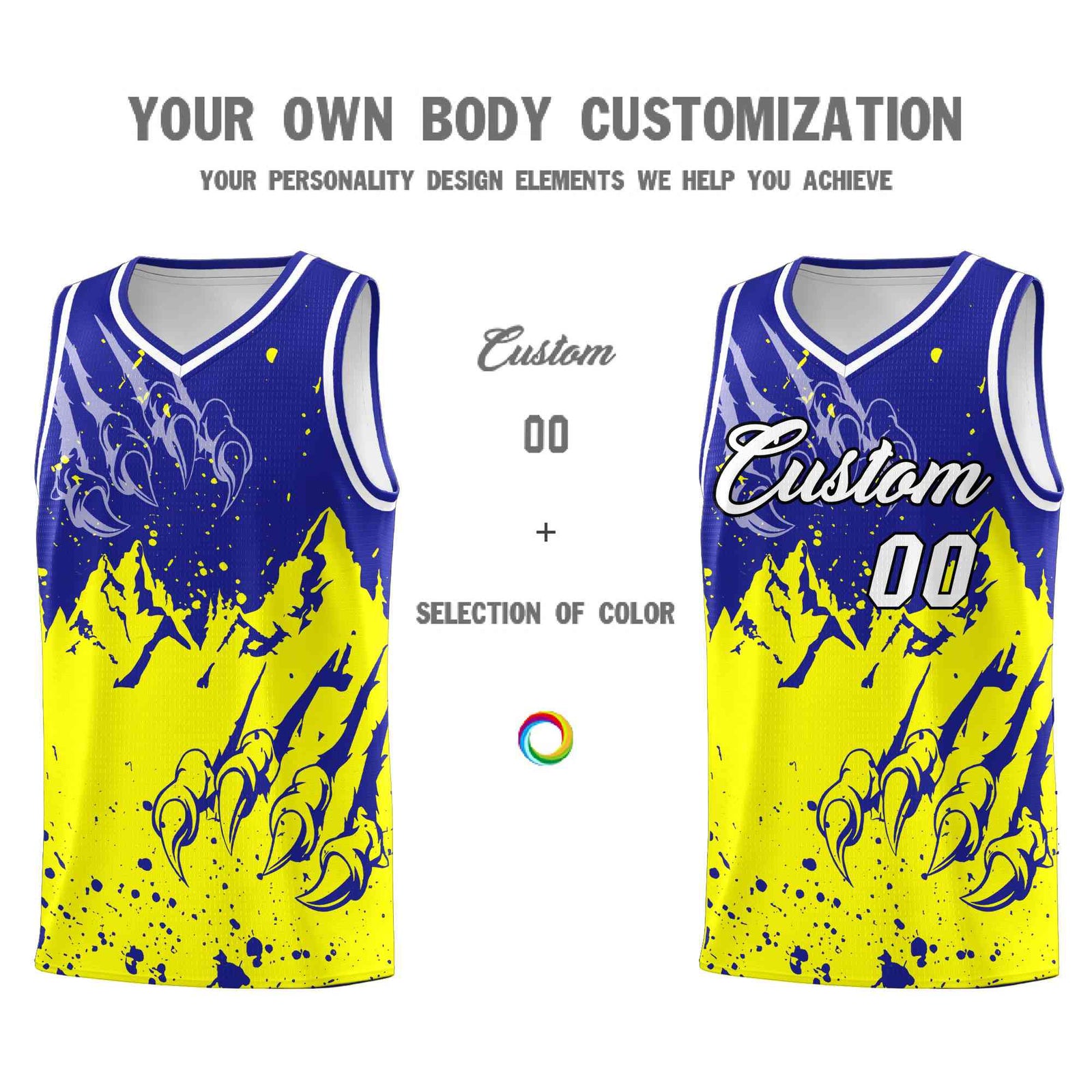 Custom Royal Fluorescent Yellow Snow Mountain Beast Pattern Sports Uniform Basketball Jersey