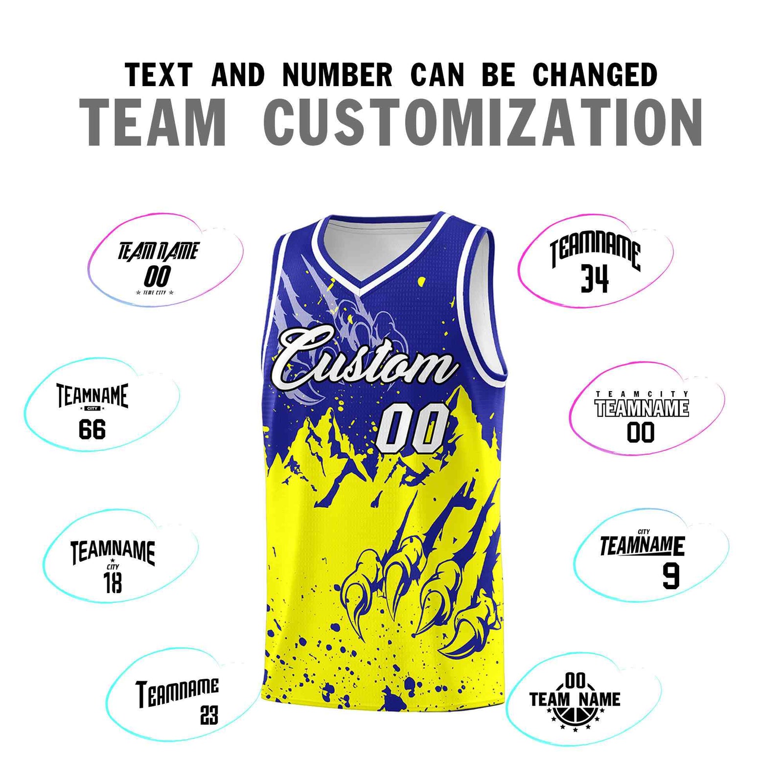 Custom Royal Fluorescent Yellow Snow Mountain Beast Pattern Sports Uniform Basketball Jersey