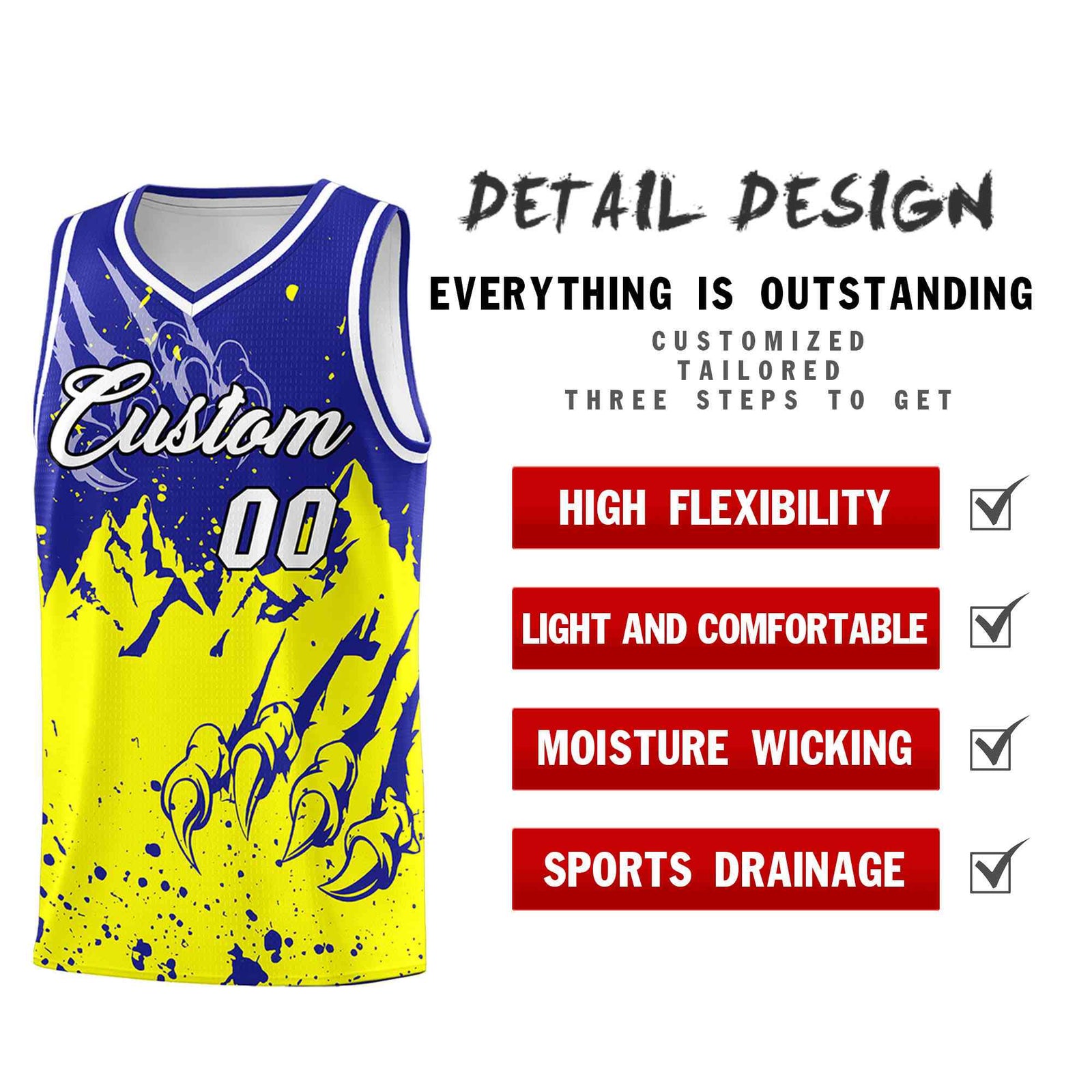 Custom Royal Fluorescent Yellow Snow Mountain Beast Pattern Sports Uniform Basketball Jersey