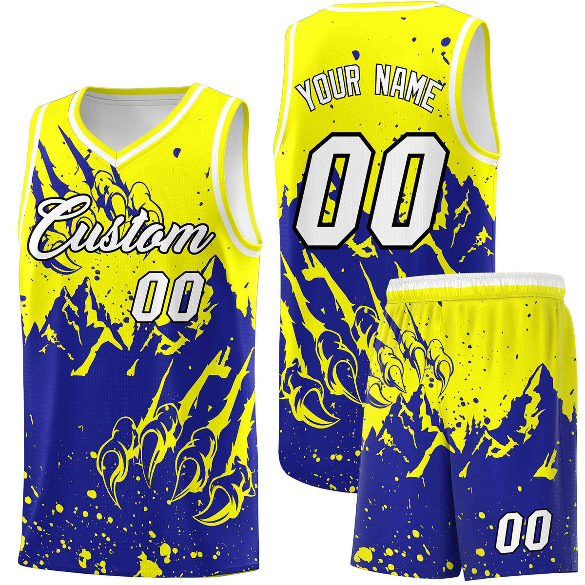 Custom Fluorescent Yellow Royal Snow Mountain Beast Pattern Sports Uniform Basketball Jersey