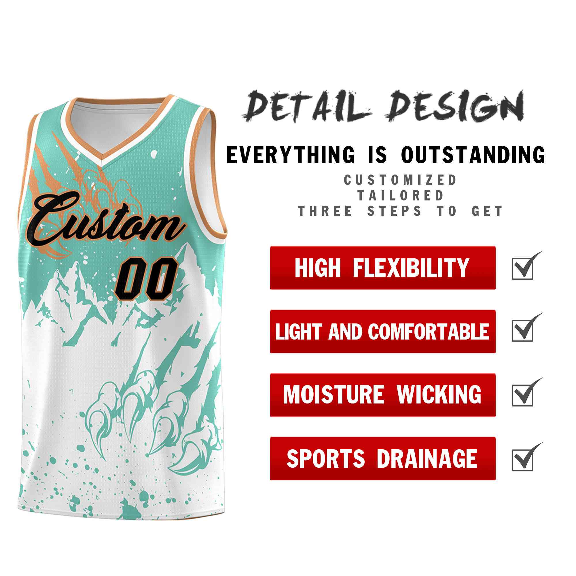 Custom Bright Green White Snow Mountain Beast Pattern Sports Uniform Basketball Jersey