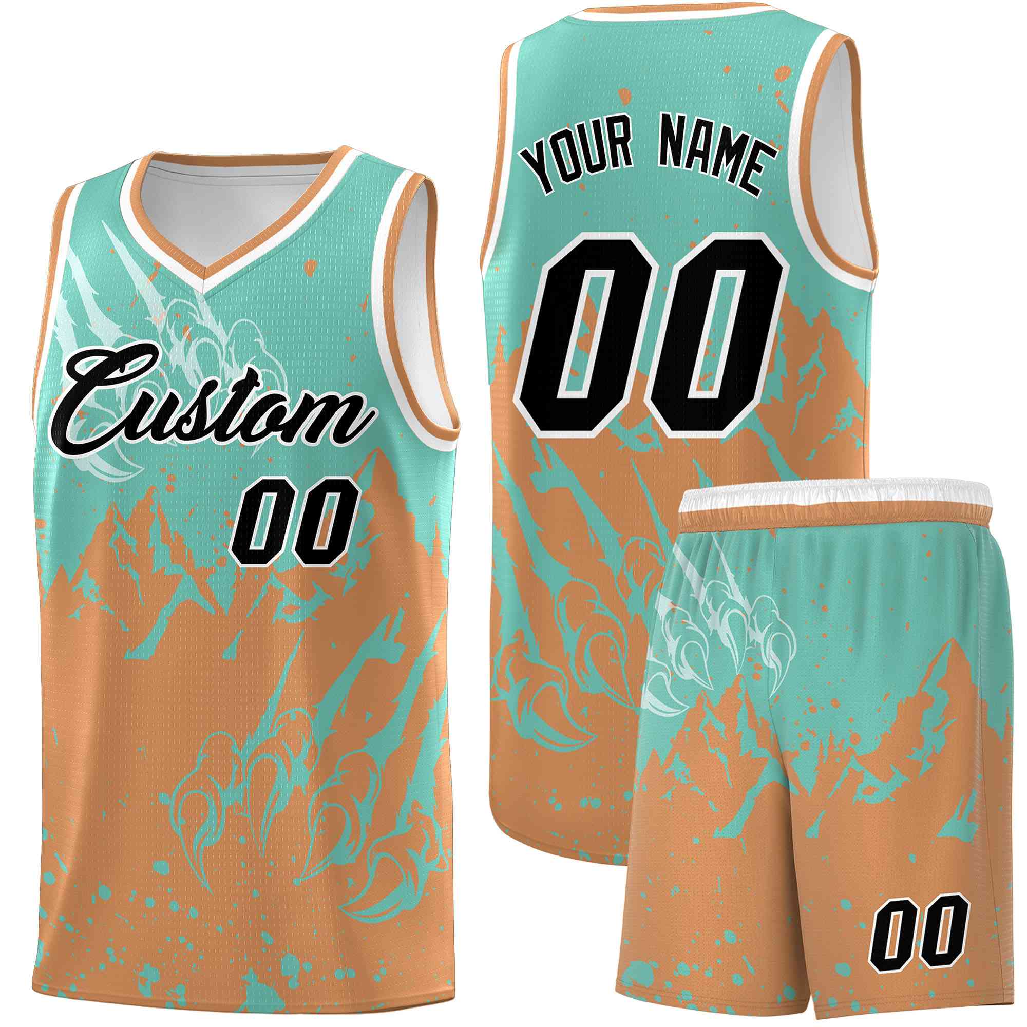 Custom Bright Green Buckskin Brown Snow Mountain Beast Pattern Sports Uniform Basketball Jersey