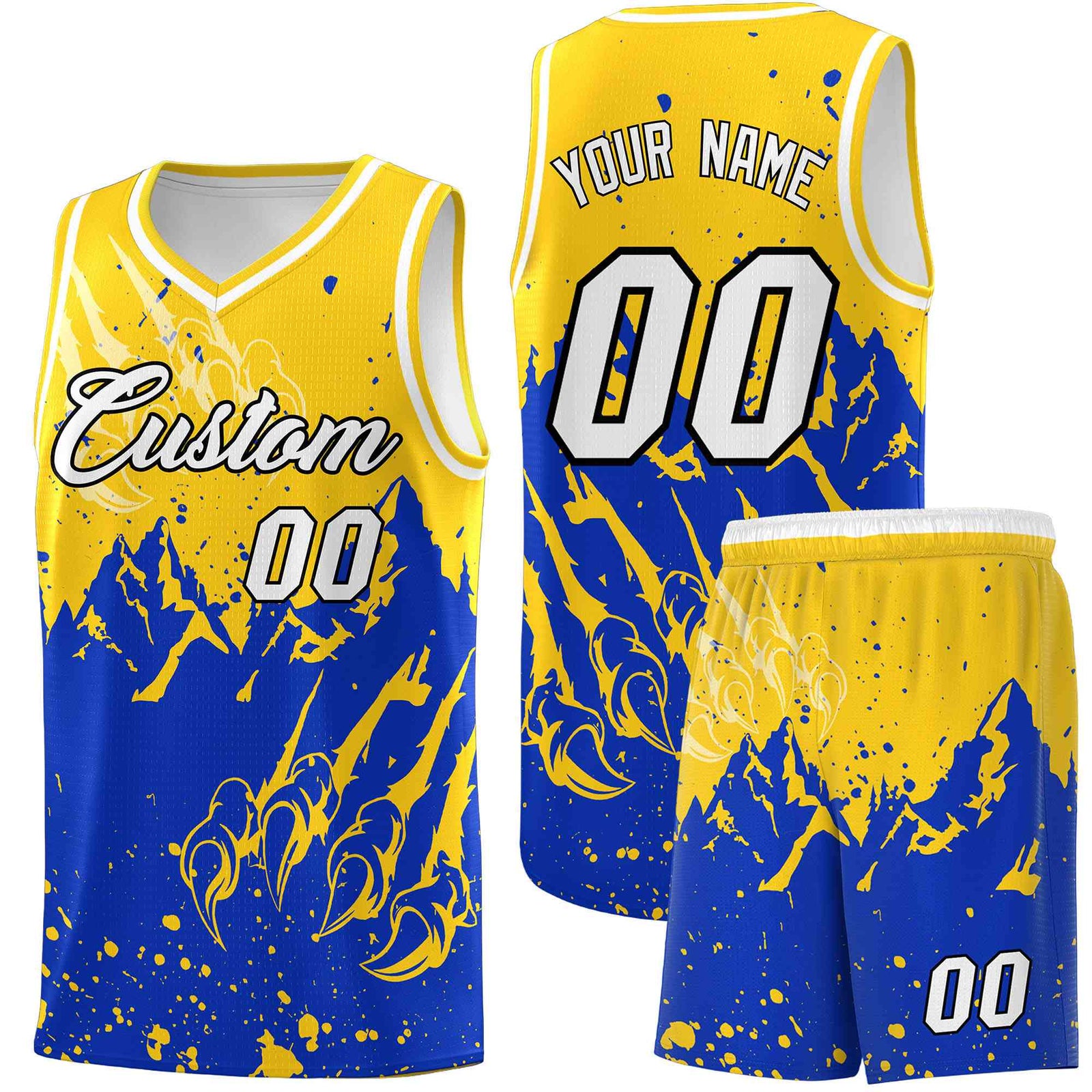 Custom Gold Royal Snow Mountain Beast Pattern Sports Uniform Basketball Jersey