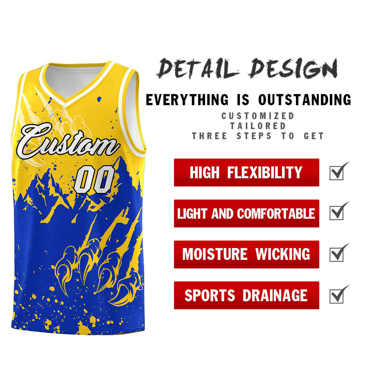 Custom Gold Royal Snow Mountain Beast Pattern Sports Uniform Basketball Jersey