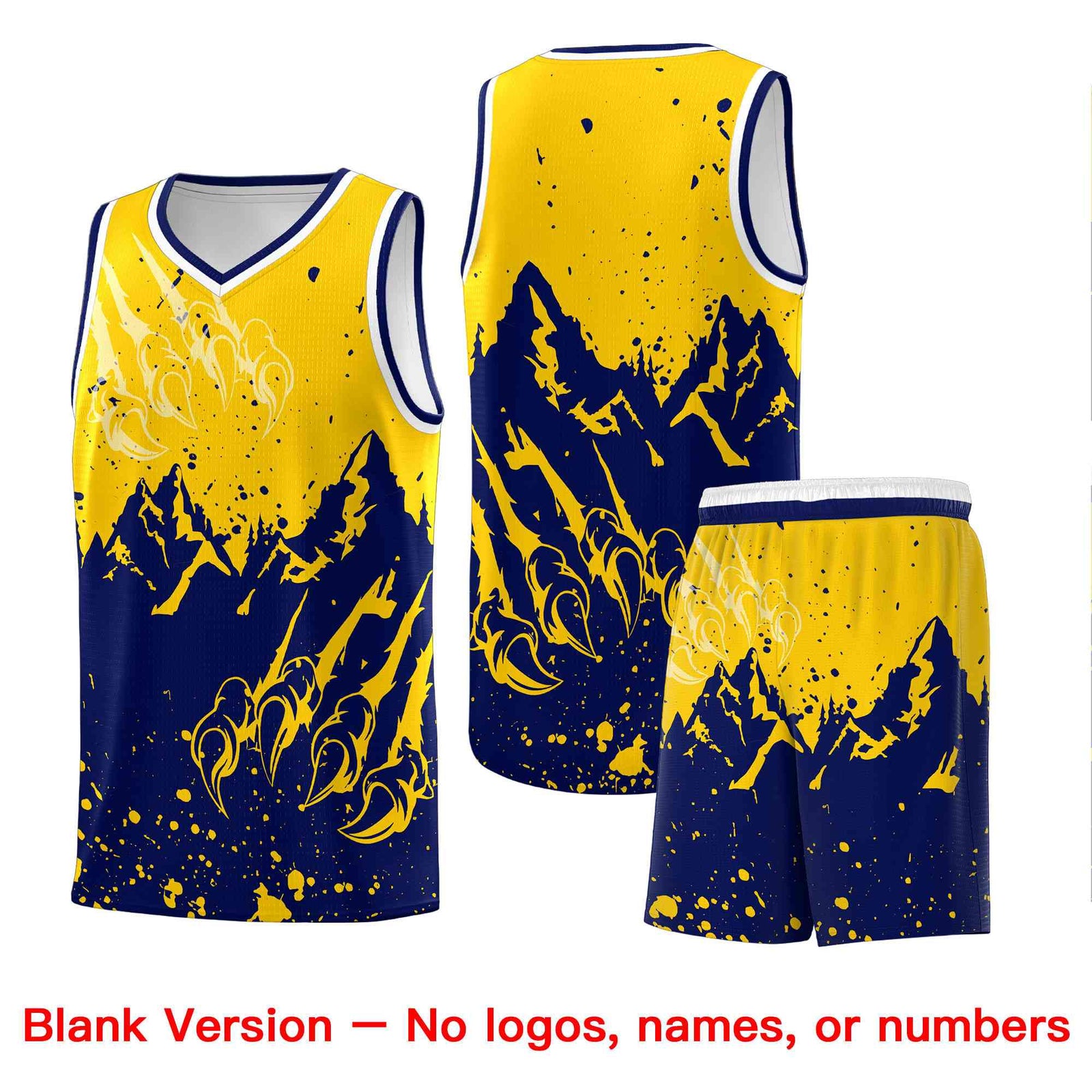 Custom Gold Navy Snow Mountain Beast Pattern Sports Uniform Basketball Jersey| KXKSHOP