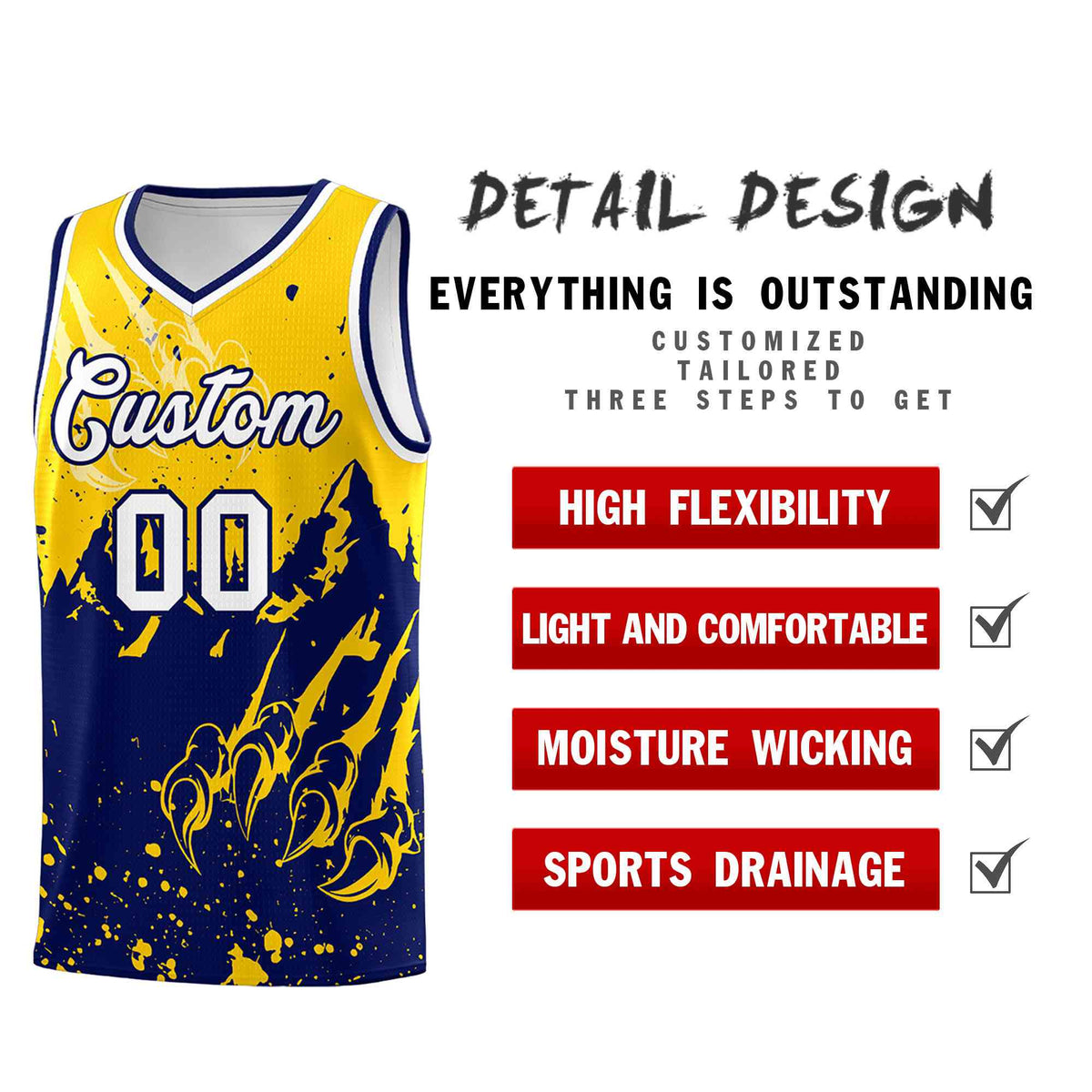 Custom Gold Navy Snow Mountain Beast Pattern Sports Uniform Basketball Jersey| KXKSHOP