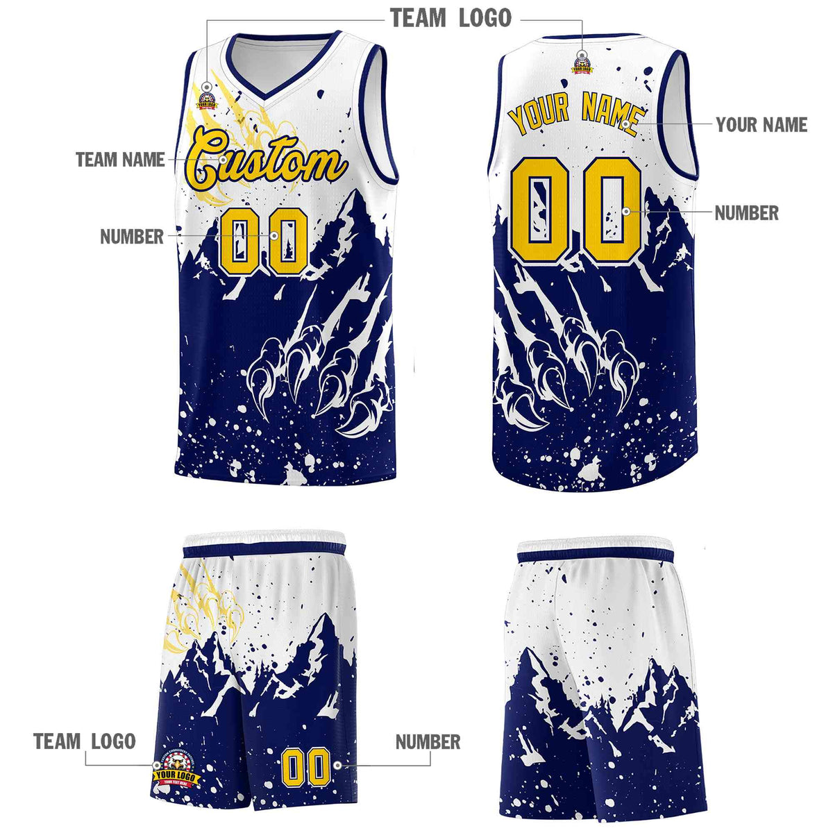 Custom White Navy Snow Mountain Beast Pattern Sports Uniform Basketball Jersey| KXKSHOP