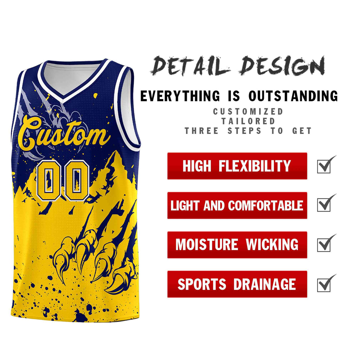 Custom Navy Gold Snow Mountain Beast Pattern Sports Uniform Basketball Jersey| KXKSHOP