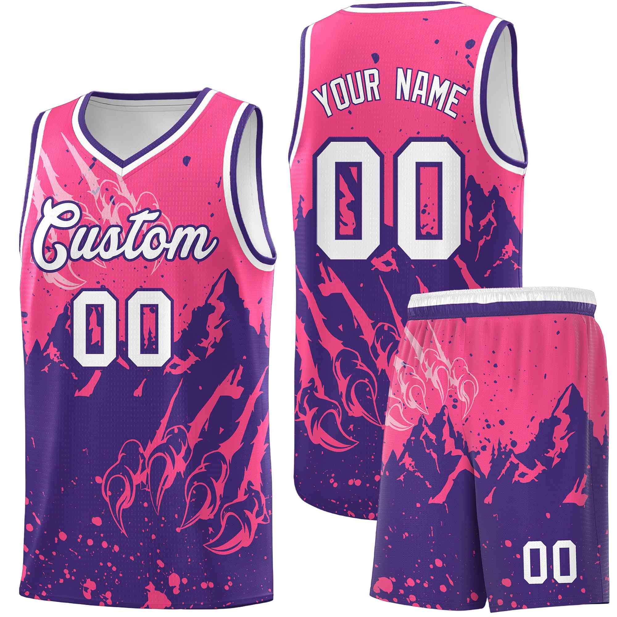 Custom Pink Purple Snow Mountain Beast Pattern Sports Uniform Basketball Jersey| KXKSHOP