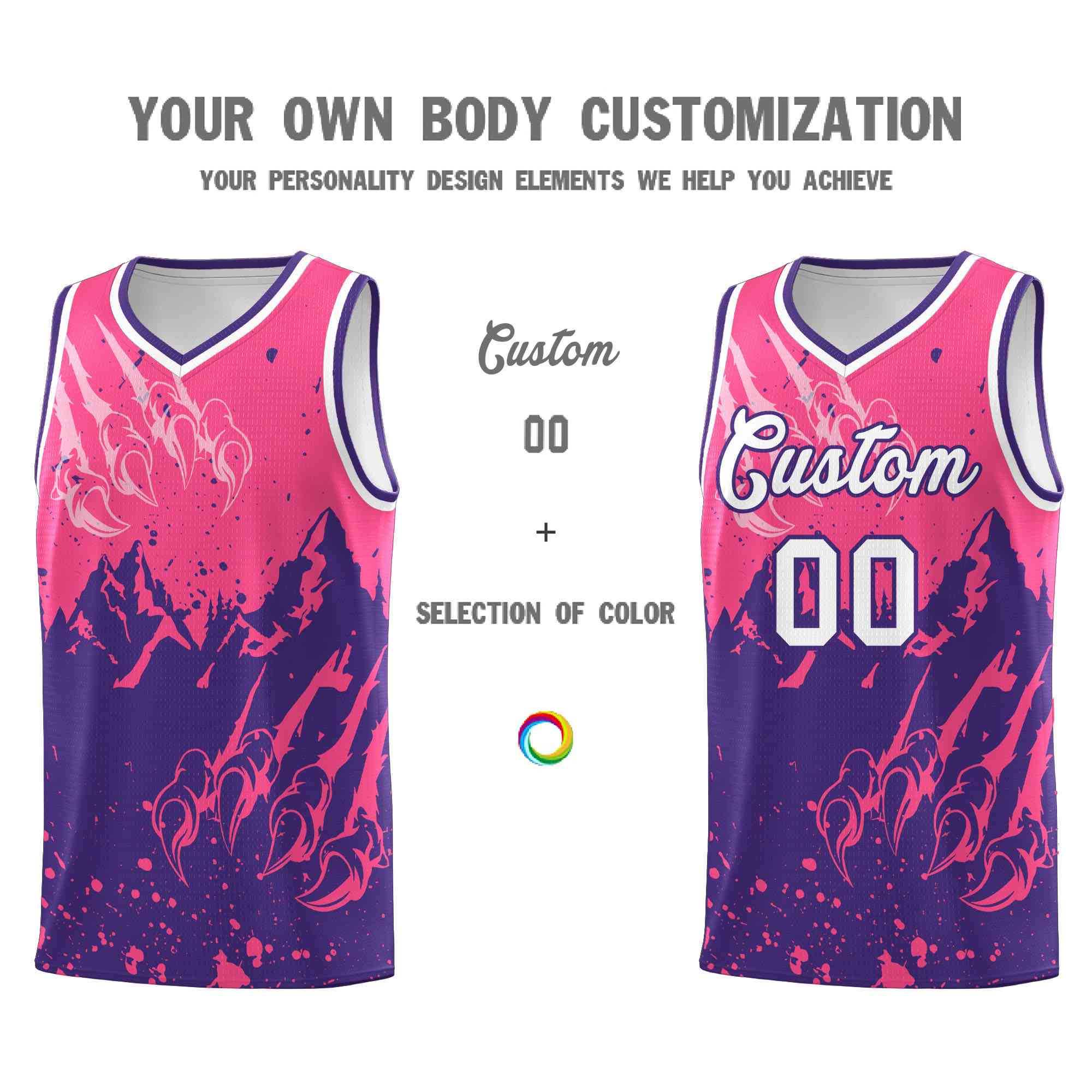 Custom Pink Purple Snow Mountain Beast Pattern Sports Uniform Basketball Jersey| KXKSHOP