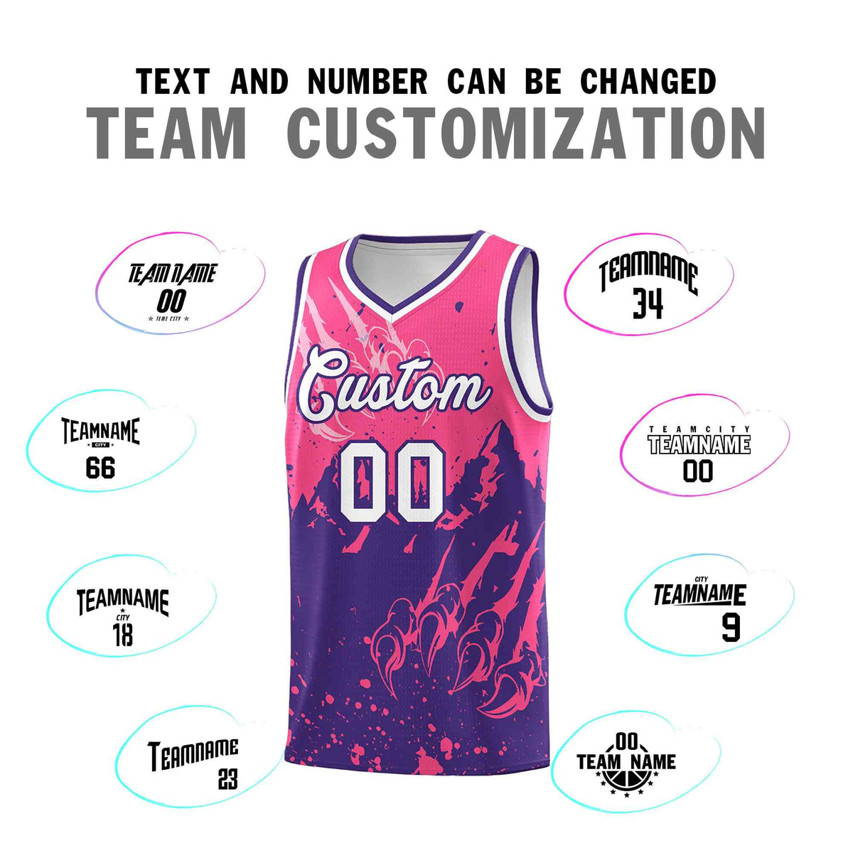 Custom Pink Purple Snow Mountain Beast Pattern Sports Uniform Basketball Jersey| KXKSHOP