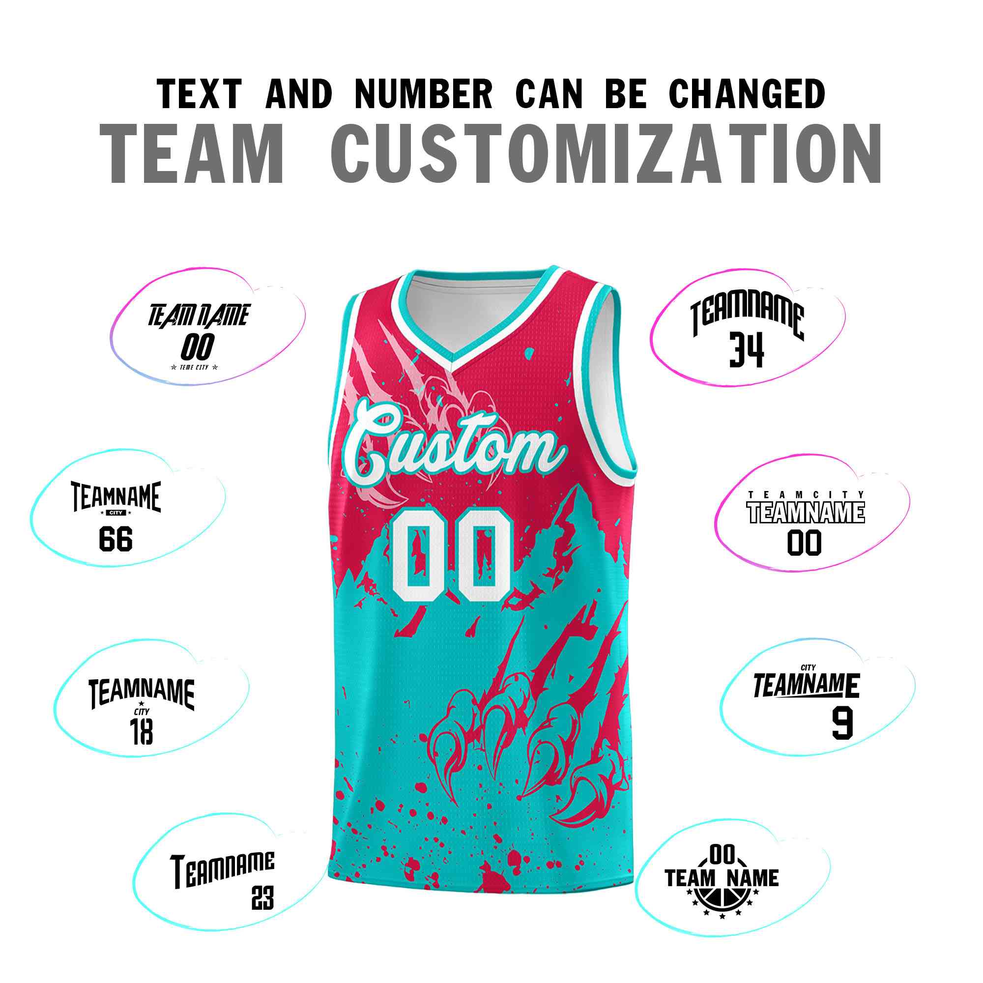 Custom Red Aqua Snow Mountain Beast Pattern Sports Uniform Basketball Jersey| KXKSHOP