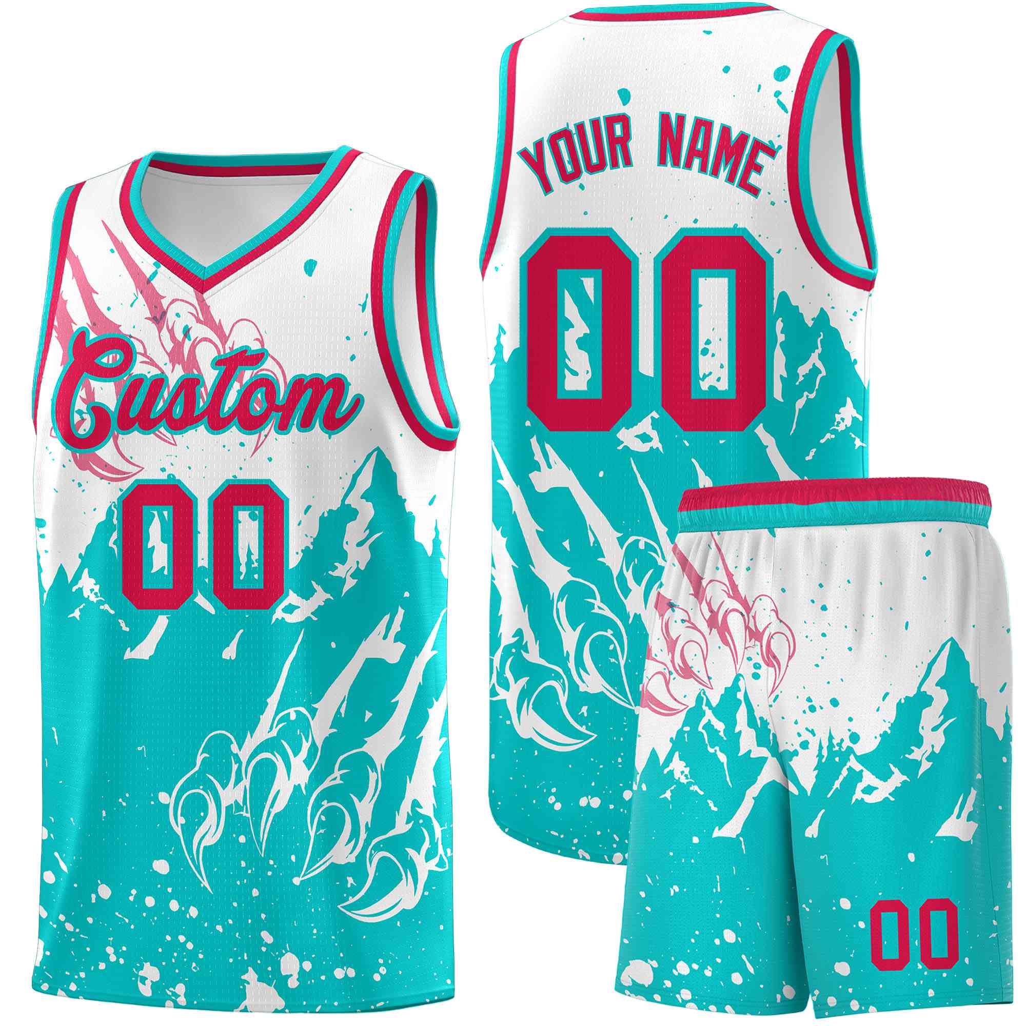 Custom White Aqua Snow Mountain Beast Pattern Sports Uniform Basketball Jersey| KXKSHOP