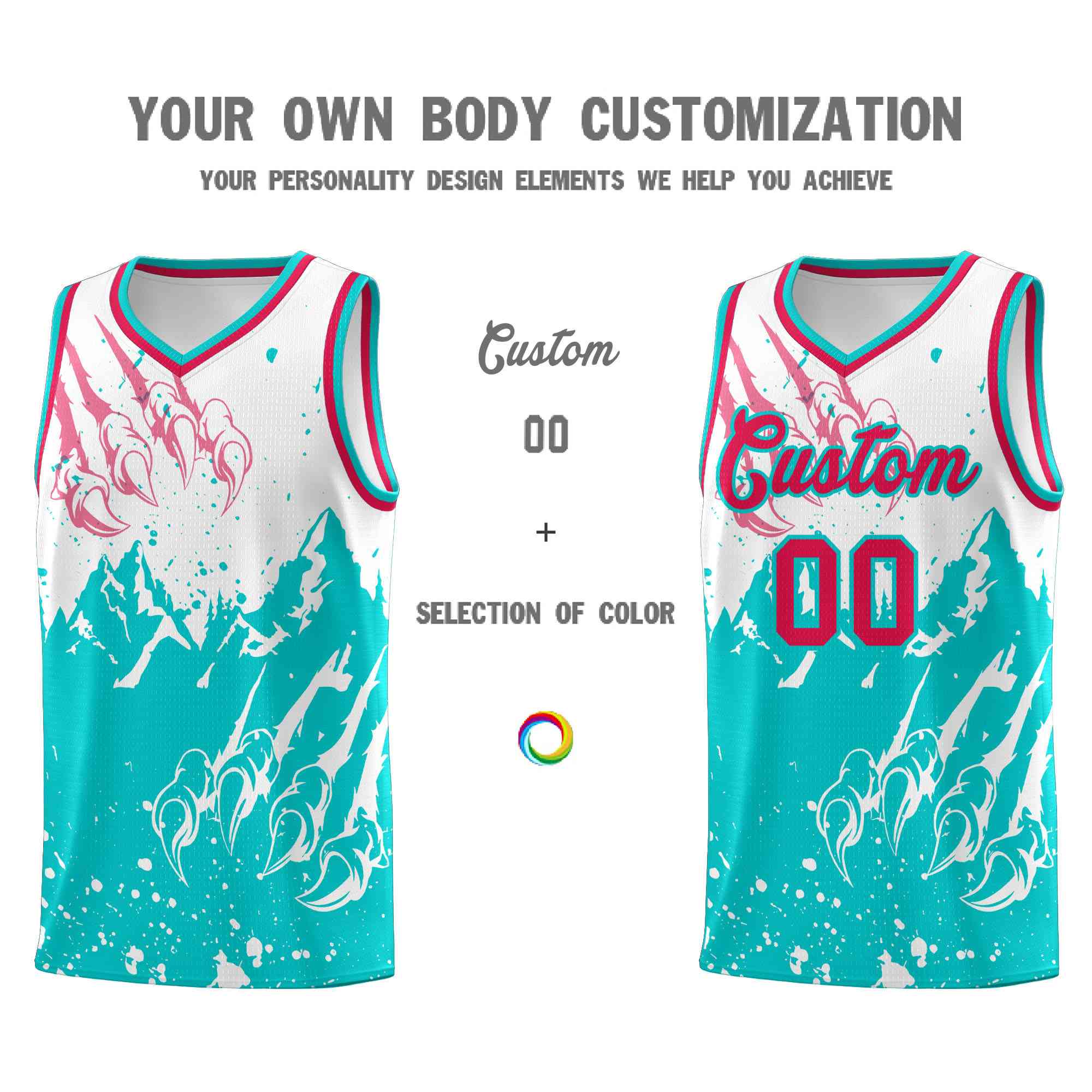 Custom White Aqua Snow Mountain Beast Pattern Sports Uniform Basketball Jersey| KXKSHOP
