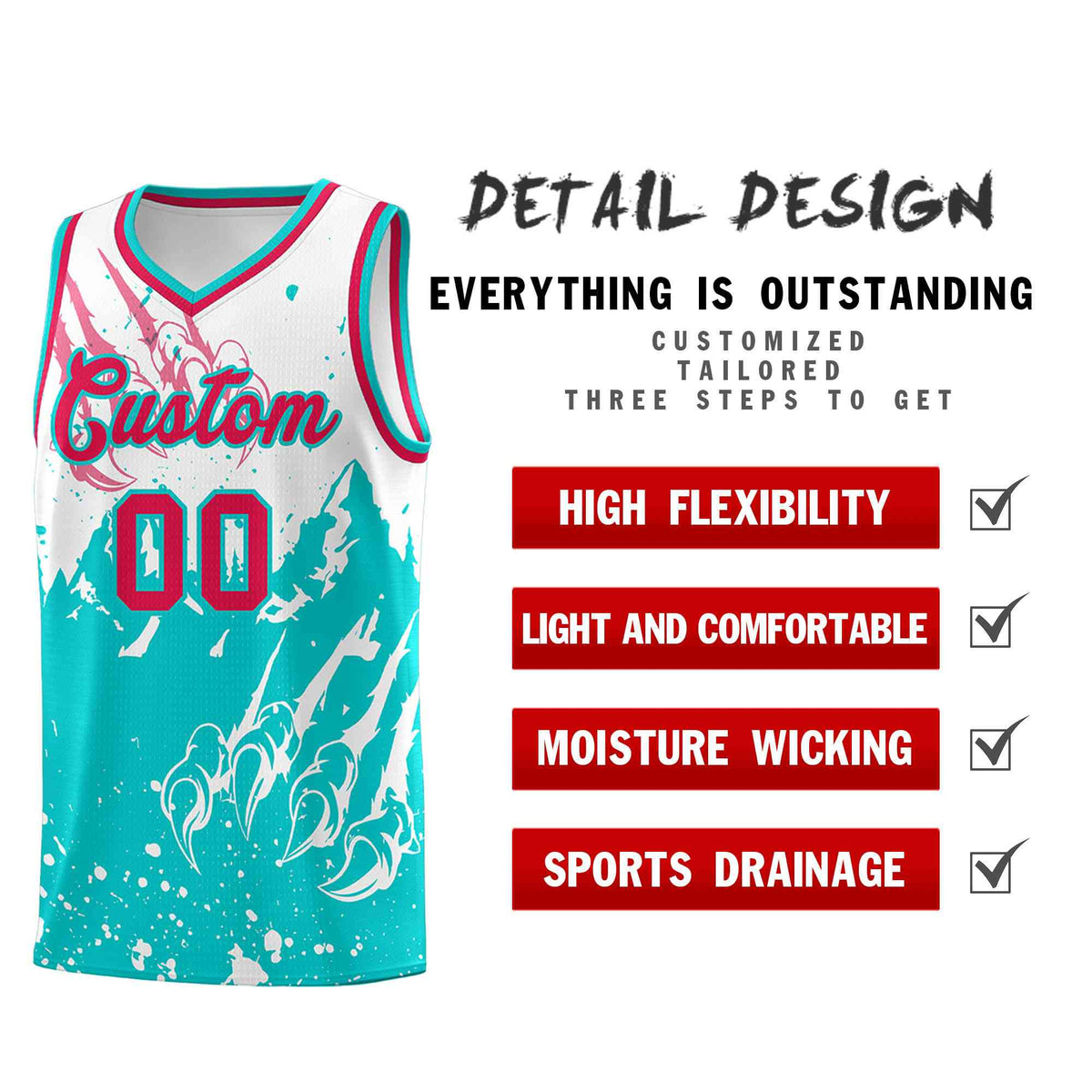 Custom White Aqua Snow Mountain Beast Pattern Sports Uniform Basketball Jersey| KXKSHOP