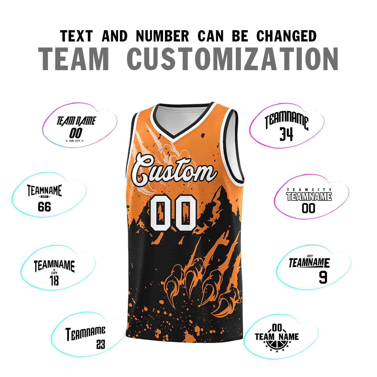 Custom Gold Orange Black Snow Mountain Beast Pattern Sports Uniform Basketball Jersey| KXKSHOP