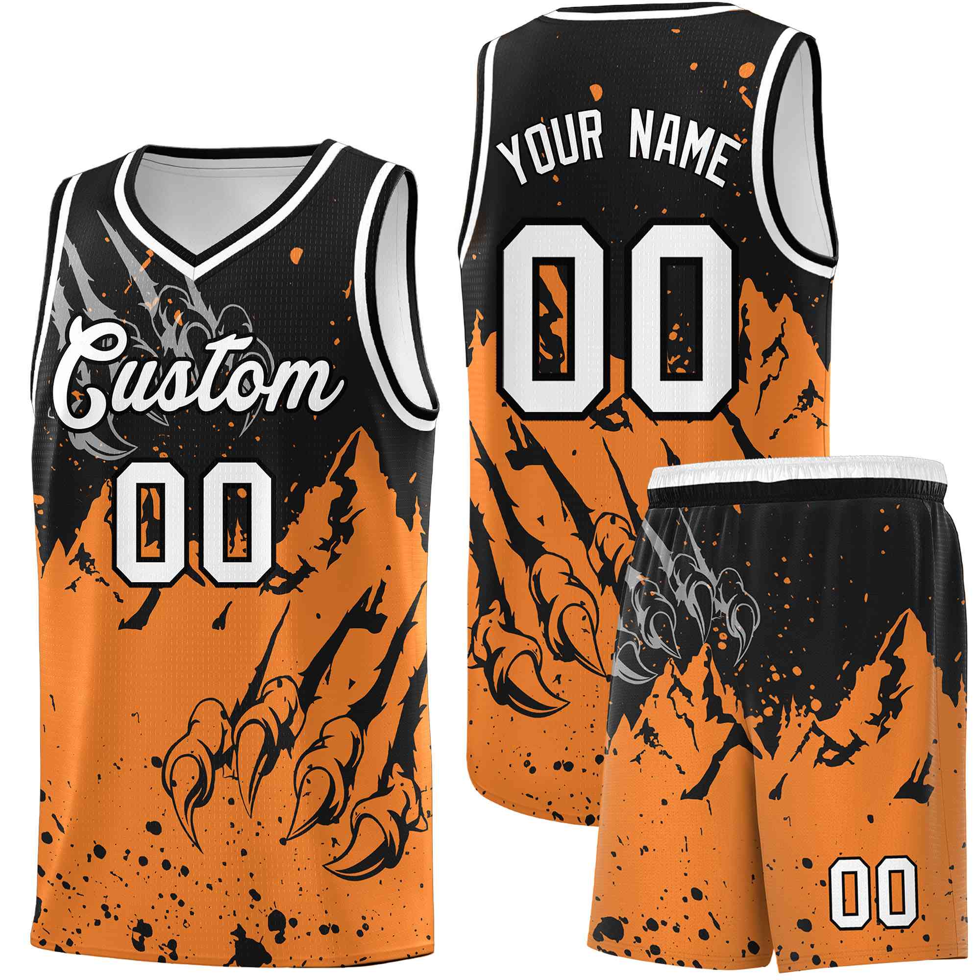 Custom Black Gold Orange Snow Mountain Beast Pattern Sports Uniform Basketball Jersey| KXKSHOP