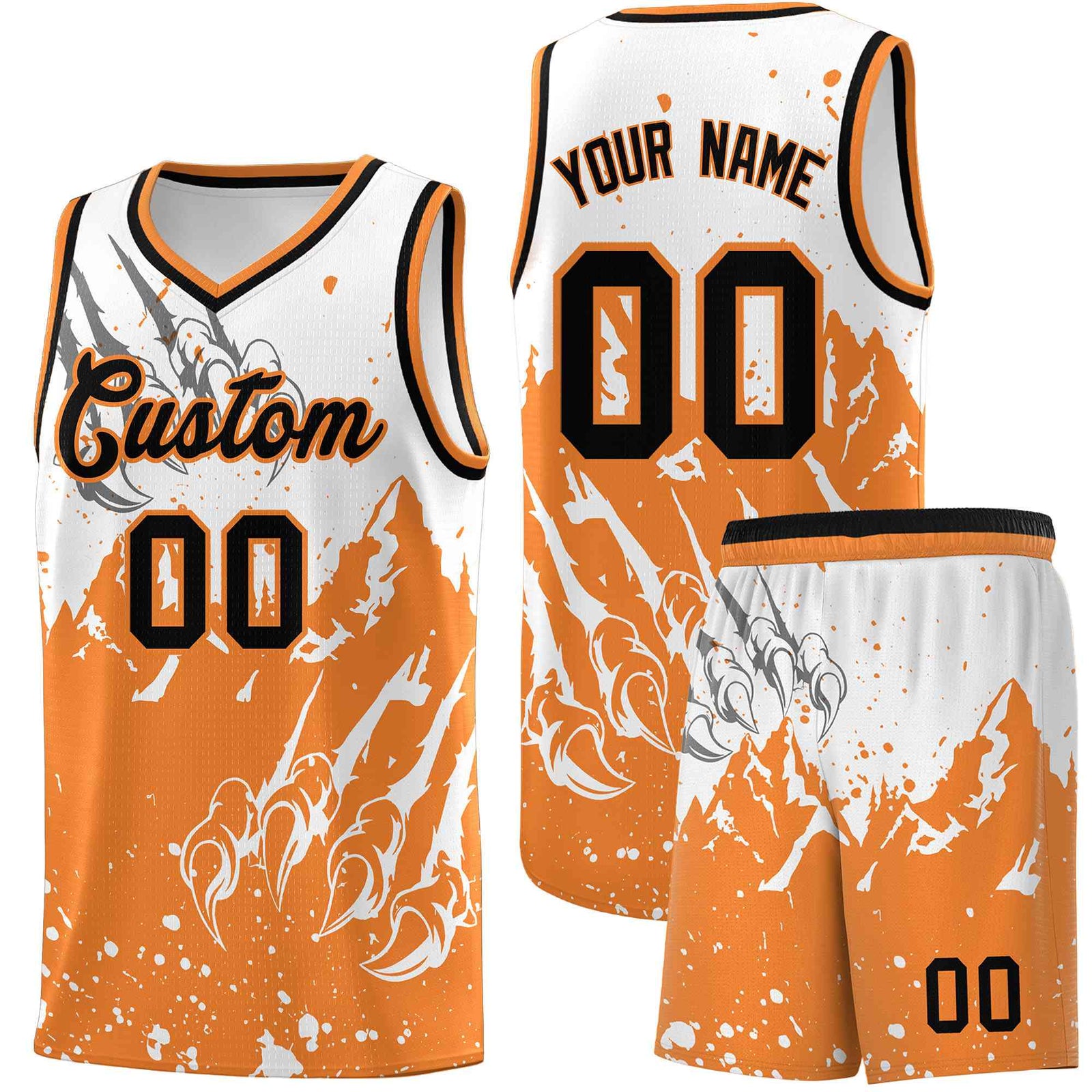 Custom White Gold Orange Snow Mountain Beast Pattern Sports Uniform Basketball Jersey| KXKSHOP
