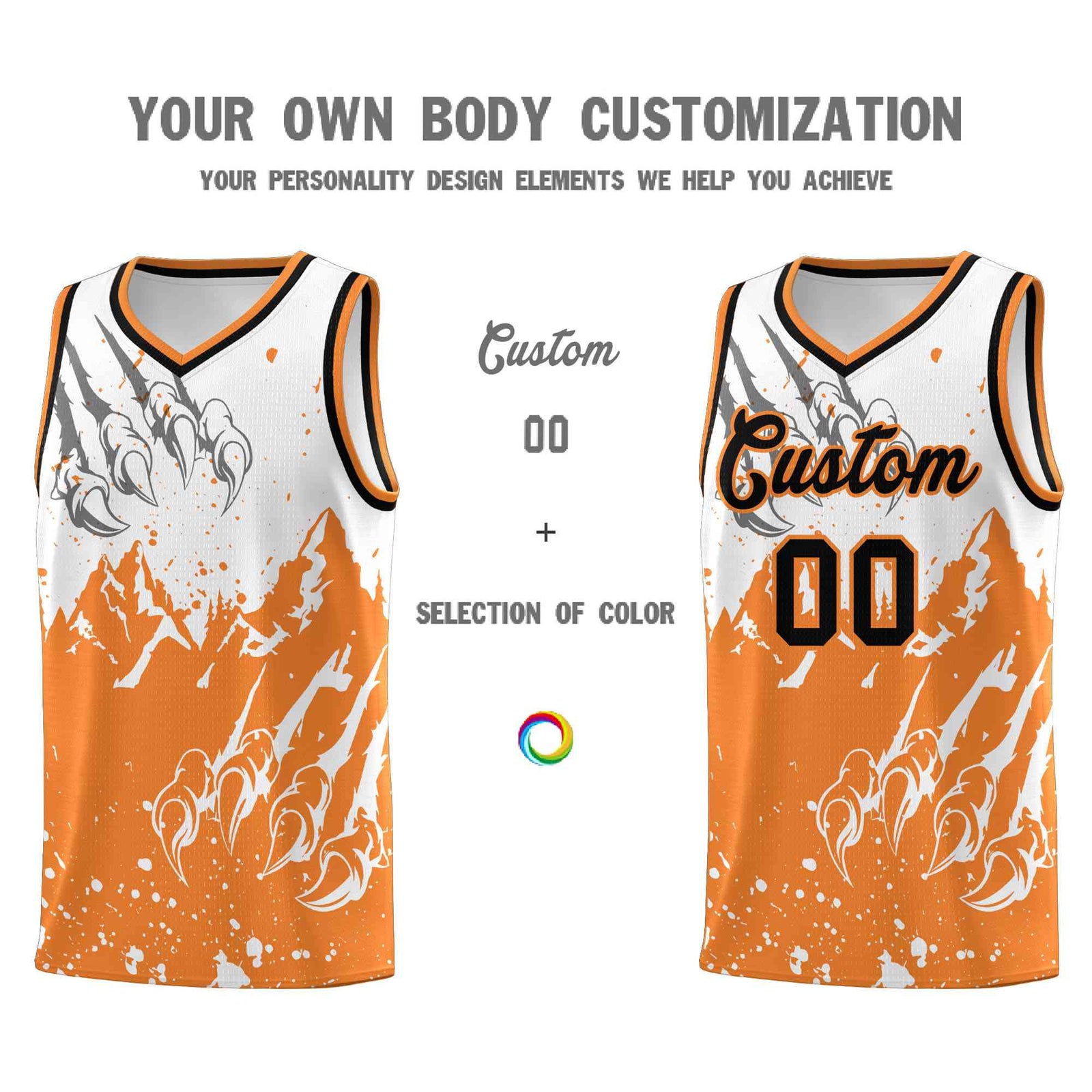 Custom White Gold Orange Snow Mountain Beast Pattern Sports Uniform Basketball Jersey| KXKSHOP
