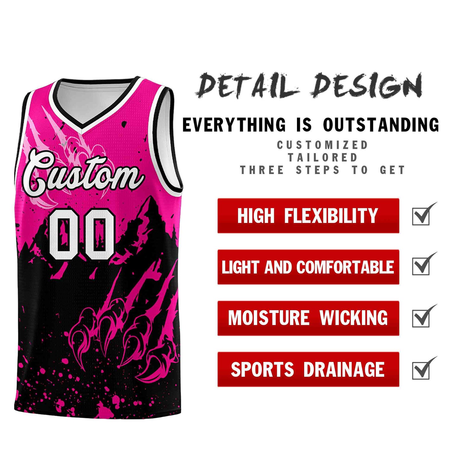 Custom Pink Black Snow Mountain Beast Pattern Sports Uniform Basketball Jersey| KXKSHOP