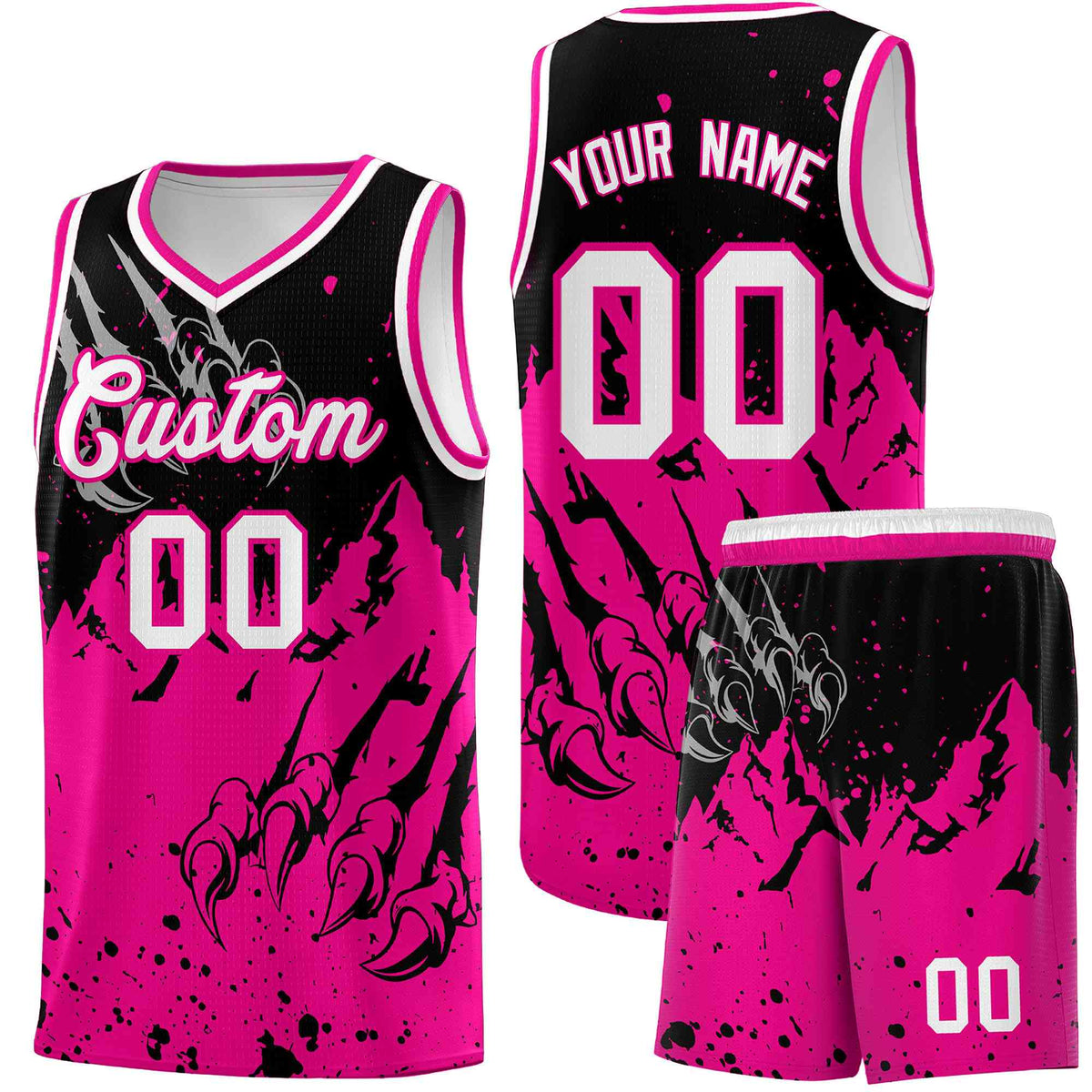 Custom Black Pink Snow Mountain Beast Pattern Sports Uniform Basketball Jersey| KXKSHOP