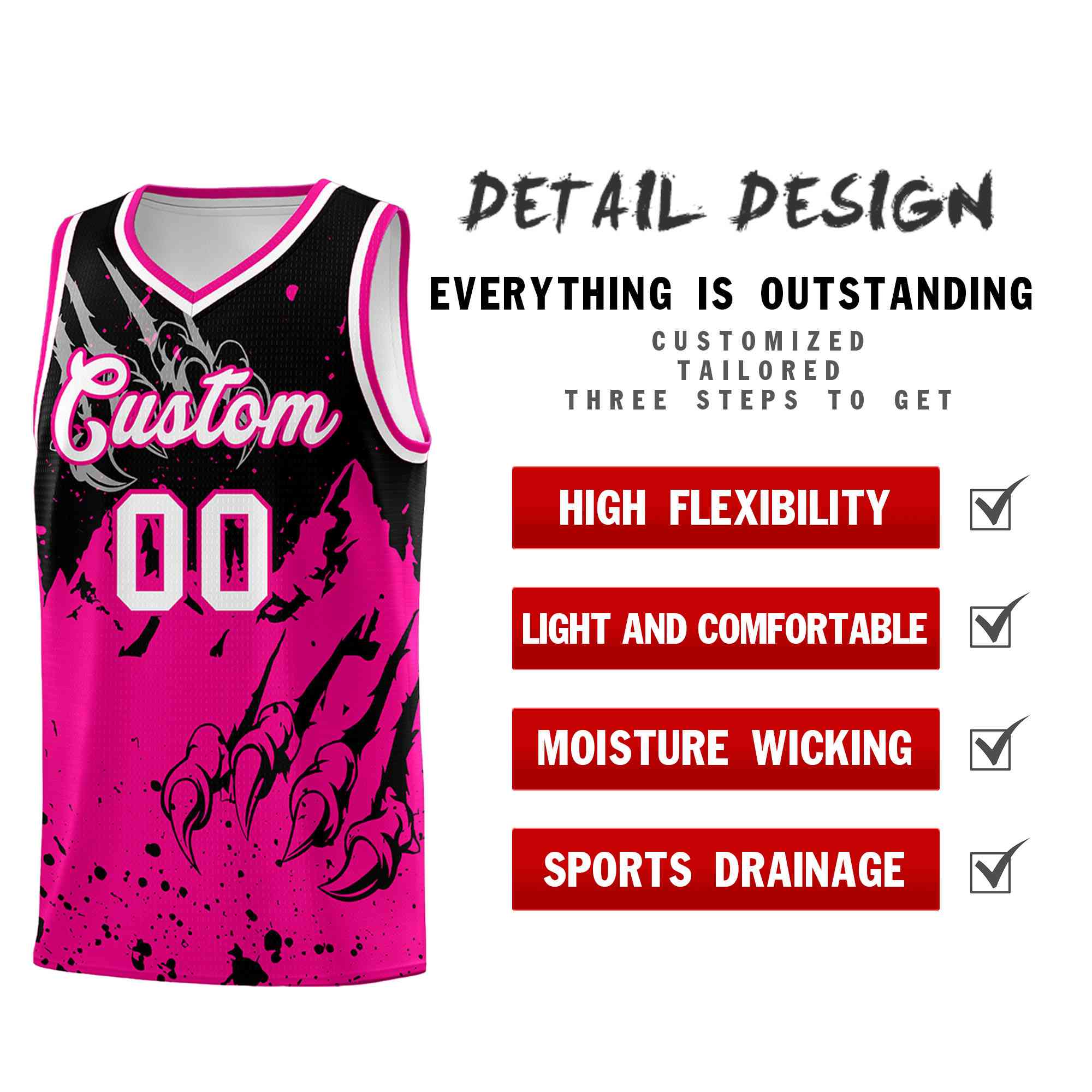 Custom Black Pink Snow Mountain Beast Pattern Sports Uniform Basketball Jersey| KXKSHOP