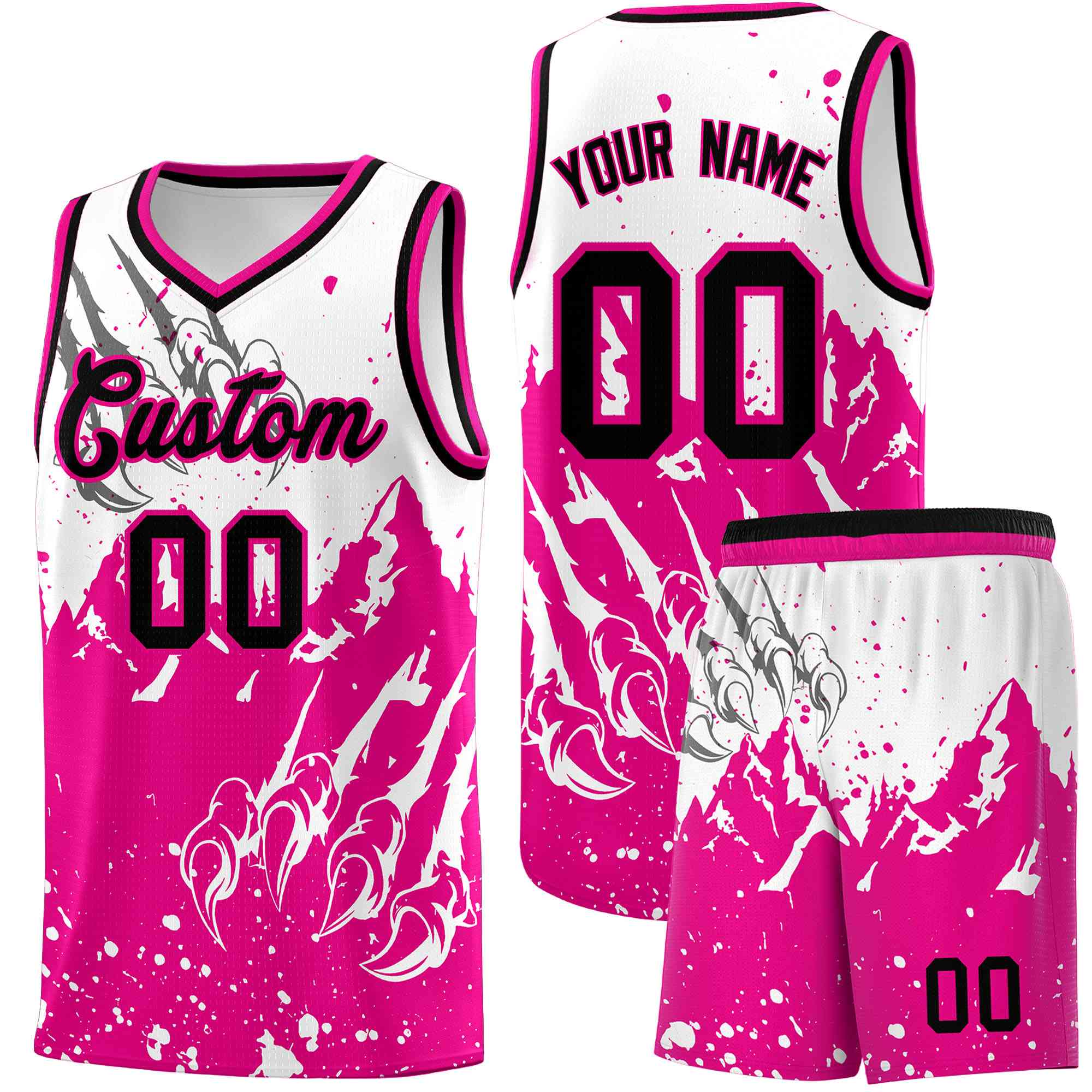 Custom White Pink Snow Mountain Beast Pattern Sports Uniform Basketball Jersey| KXKSHOP