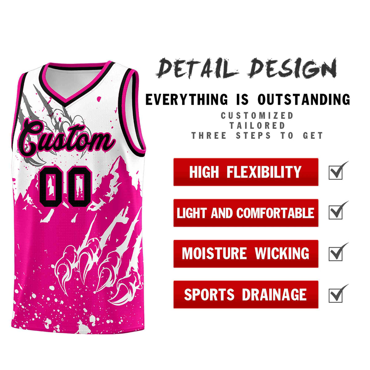Custom White Pink Snow Mountain Beast Pattern Sports Uniform Basketball Jersey| KXKSHOP