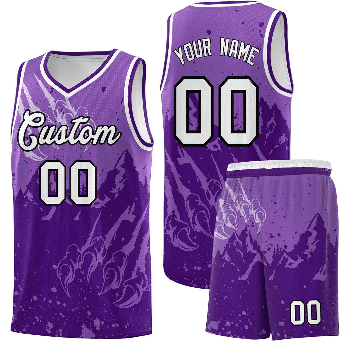 Custom Light Purple Purple Snow Mountain Beast Pattern Sports Uniform Basketball Jersey| KXKSHOP