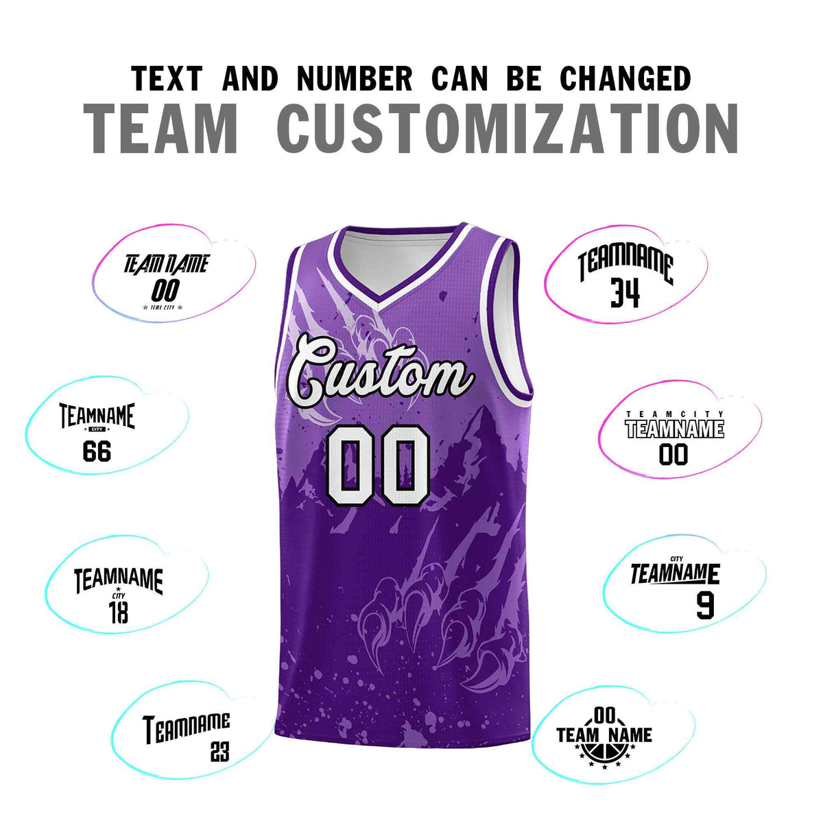 Custom Light Purple Purple Snow Mountain Beast Pattern Sports Uniform Basketball Jersey| KXKSHOP