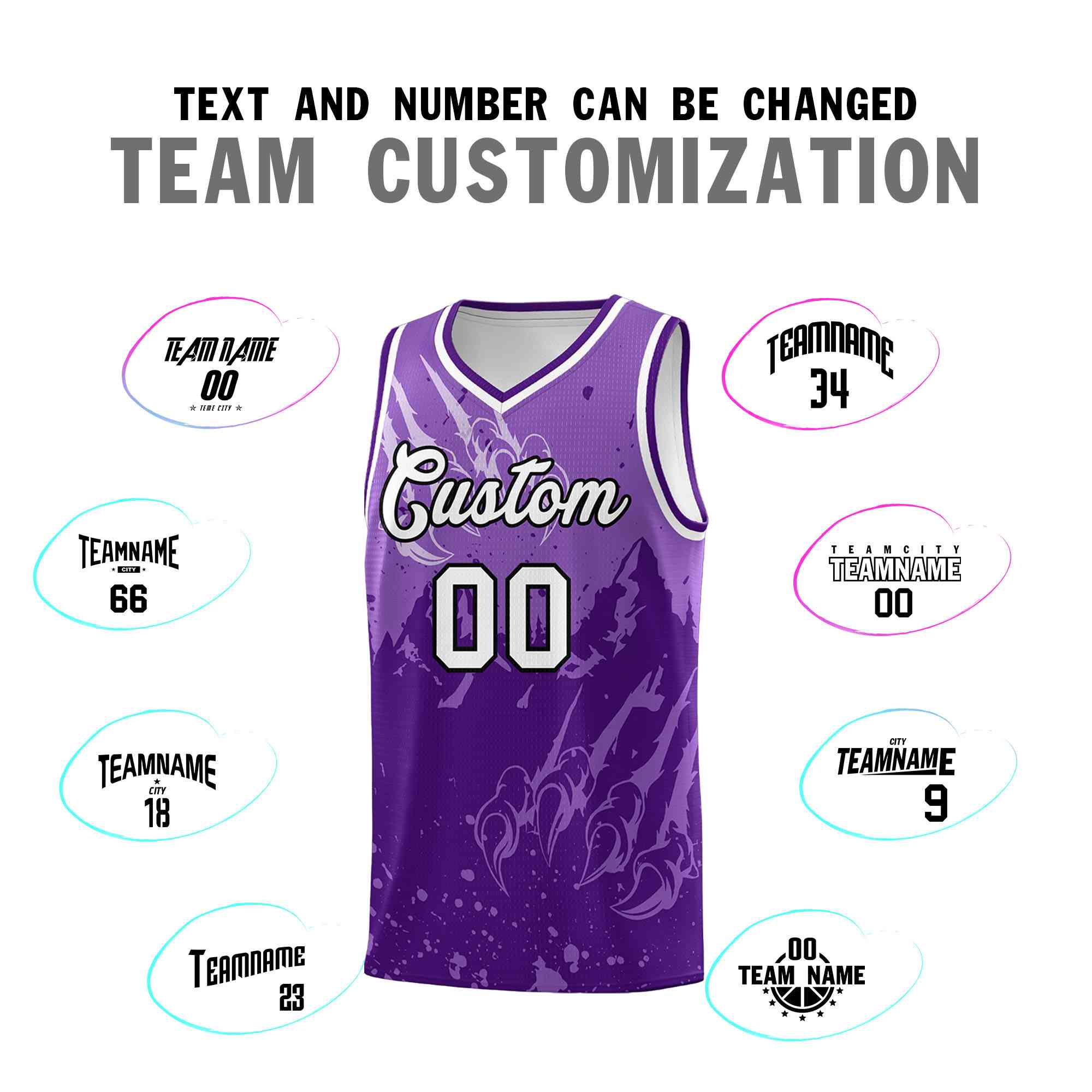 Custom Light Purple Purple Snow Mountain Beast Pattern Sports Uniform Basketball Jersey| KXKSHOP