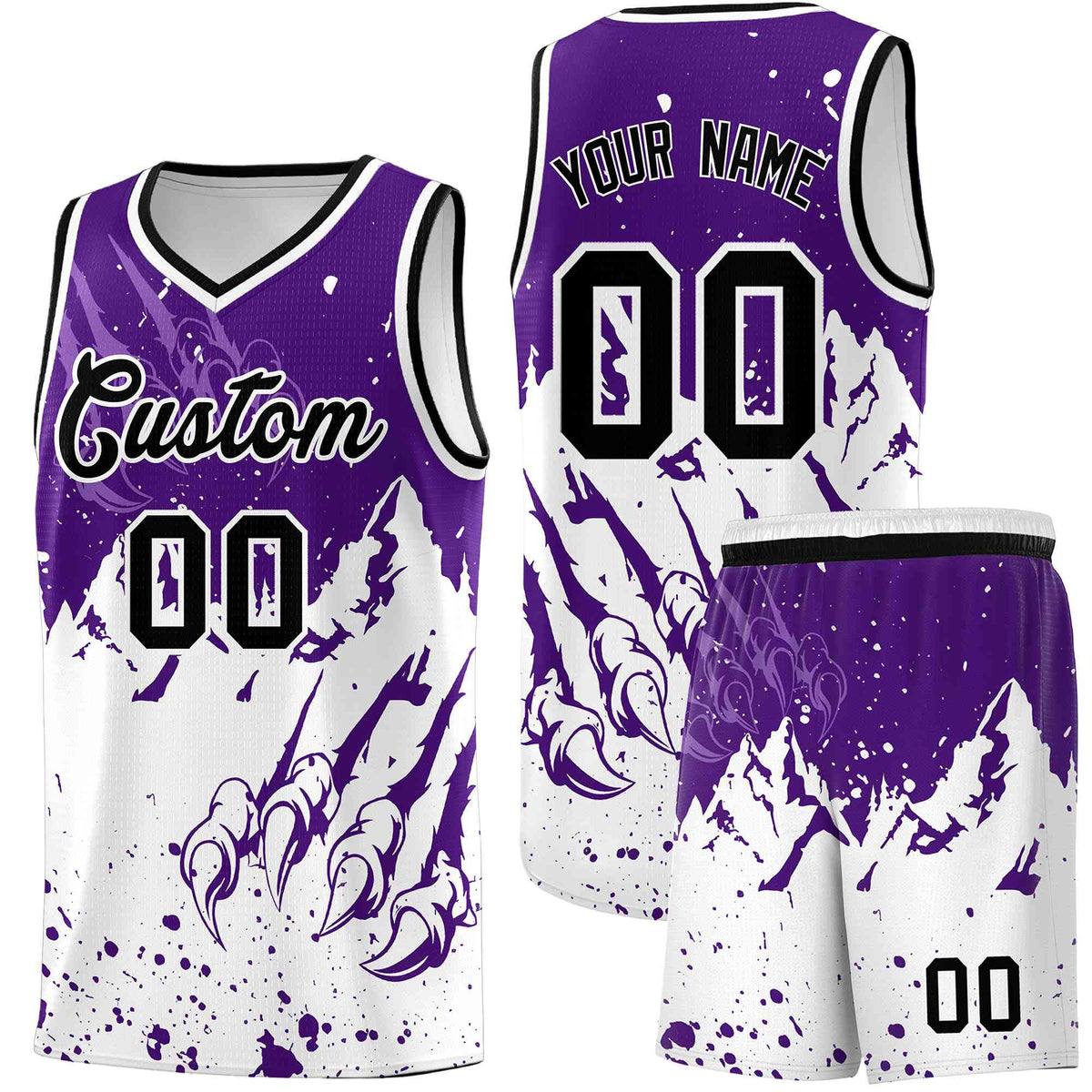 Custom Purple White Snow Mountain Beast Pattern Sports Uniform Basketball Jersey| KXKSHOP