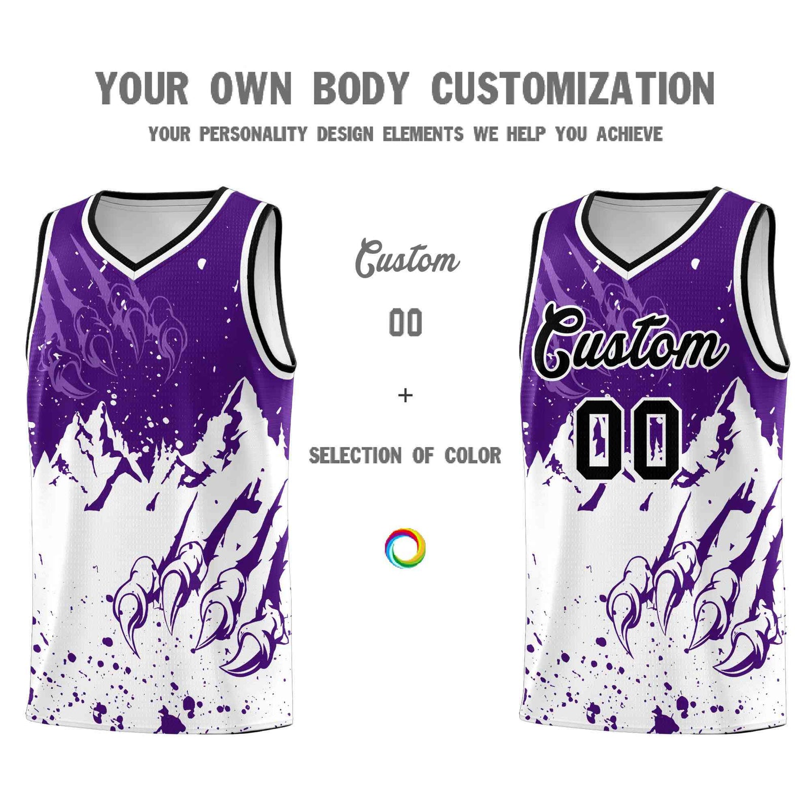 Custom Purple White Snow Mountain Beast Pattern Sports Uniform Basketball Jersey| KXKSHOP