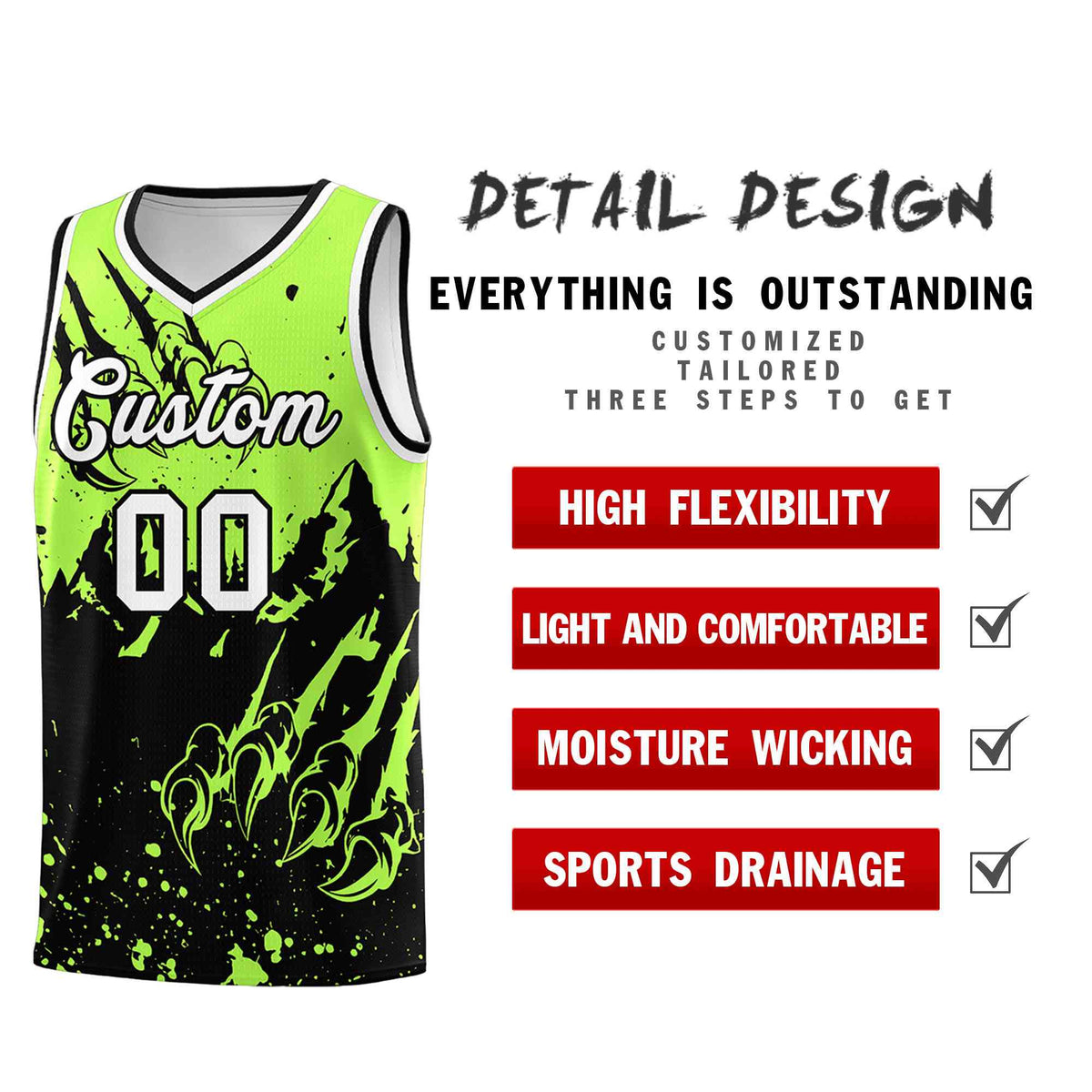 Custom Fluorescent Green Black Snow Mountain Beast Pattern Sports Uniform Basketball Jersey| KXKSHOP