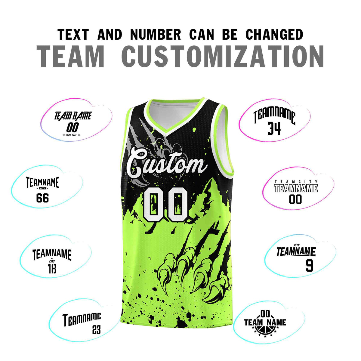 Custom Black Fluorescent Green Snow Mountain Beast Pattern Sports Uniform Basketball Jersey| KXKSHOP