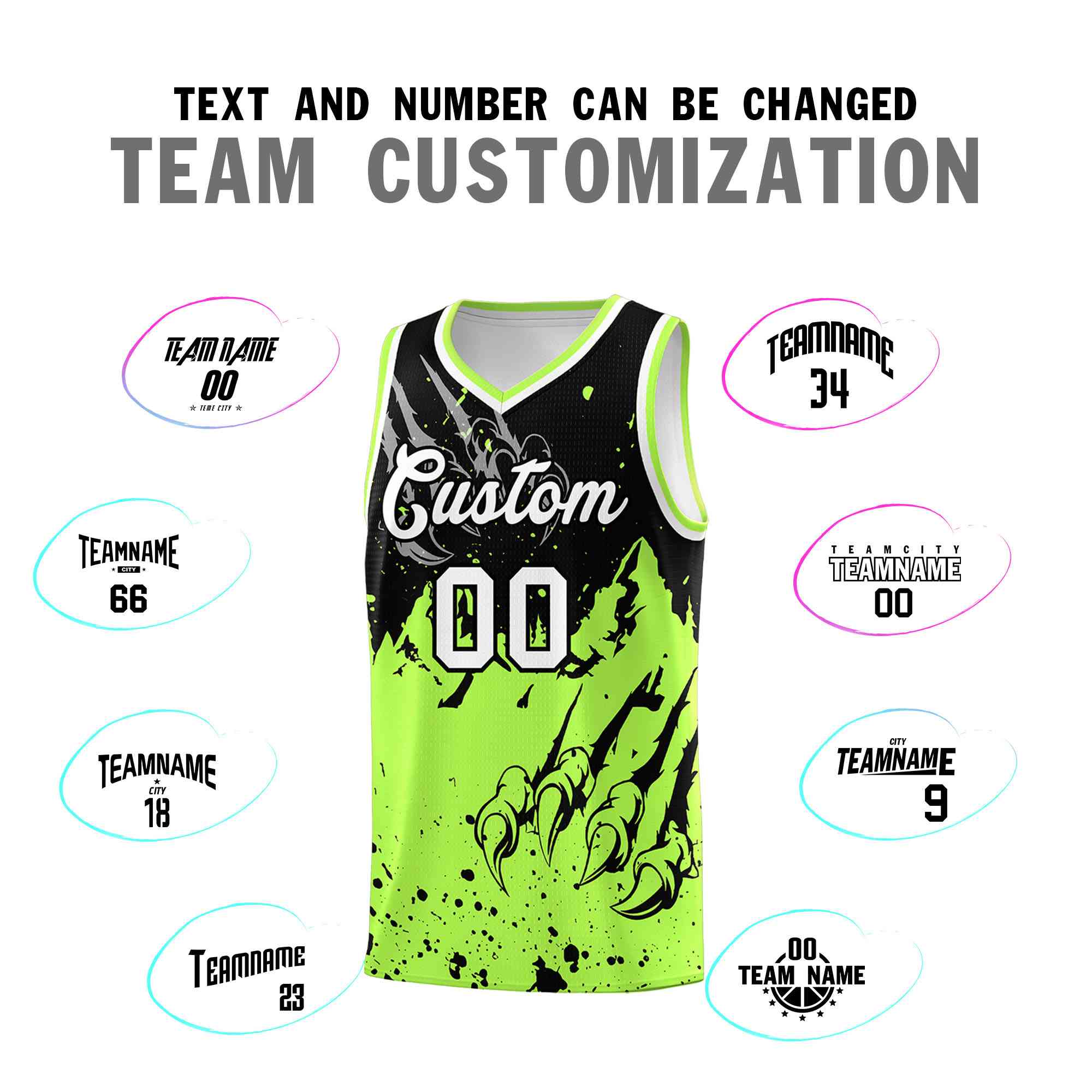 Custom Black Fluorescent Green Snow Mountain Beast Pattern Sports Uniform Basketball Jersey| KXKSHOP