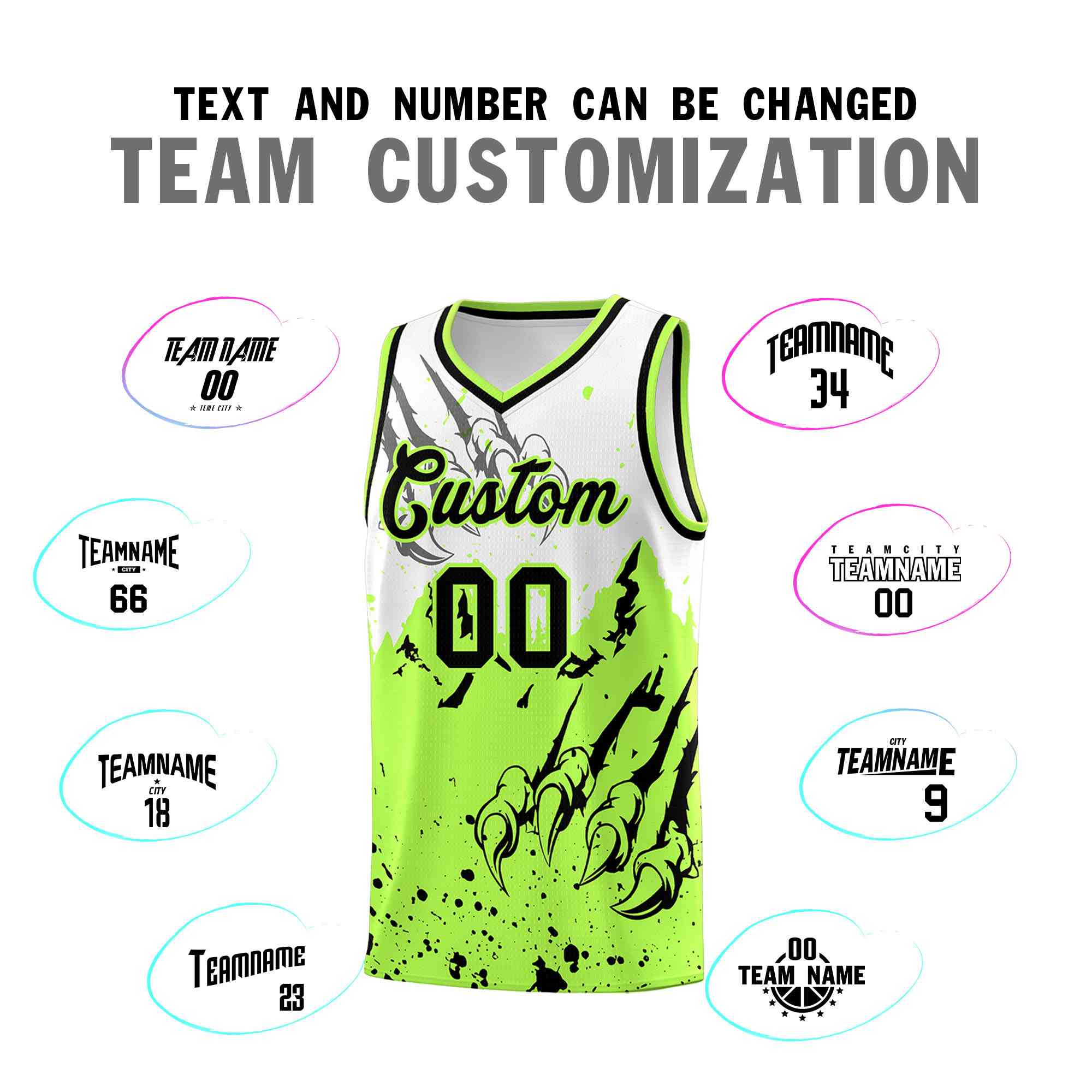 Custom White Fluorescent Green Snow Mountain Beast Pattern Sports Uniform Basketball Jersey| KXKSHOP