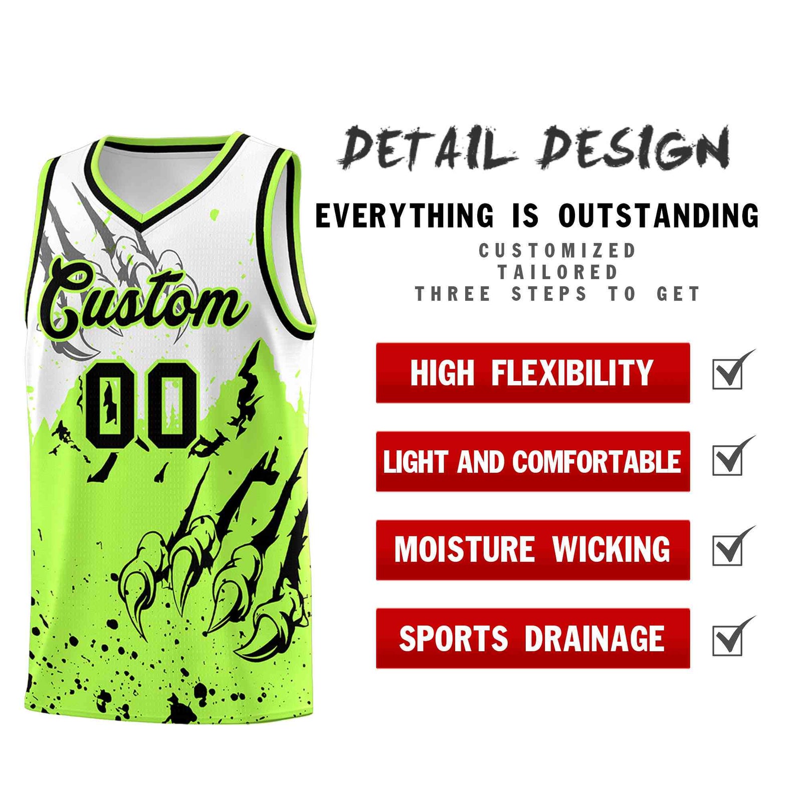 Custom White Fluorescent Green Snow Mountain Beast Pattern Sports Uniform Basketball Jersey| KXKSHOP
