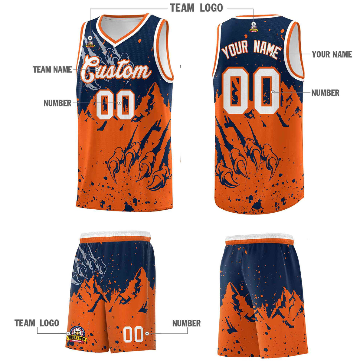 Custom Navy Orange Snow Mountain Beast Pattern Sports Uniform Basketball Jersey| KXKSHOP