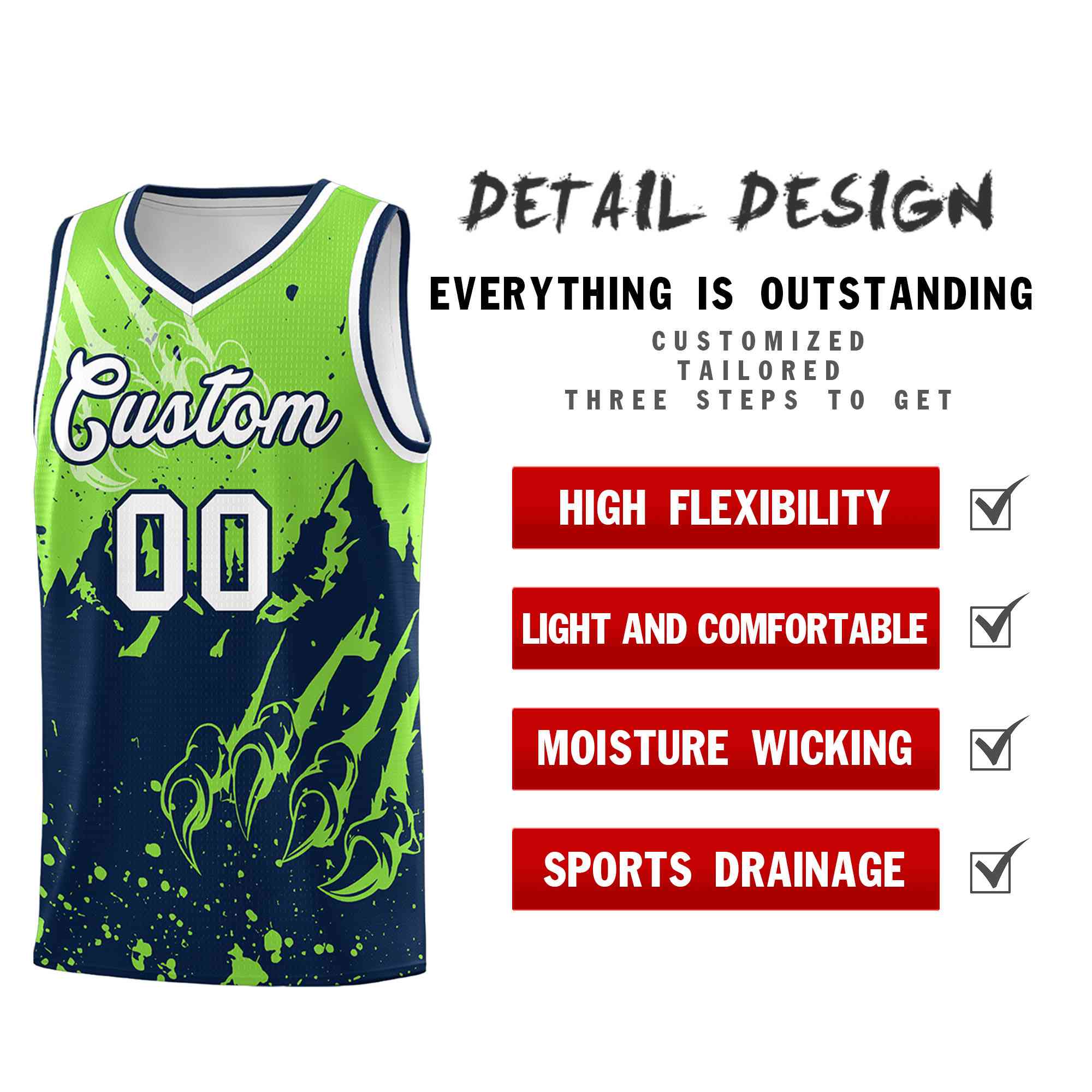 Custom Fluorescent Green Navy Snow Mountain Beast Pattern Sports Uniform Basketball Jersey| KXKSHOP