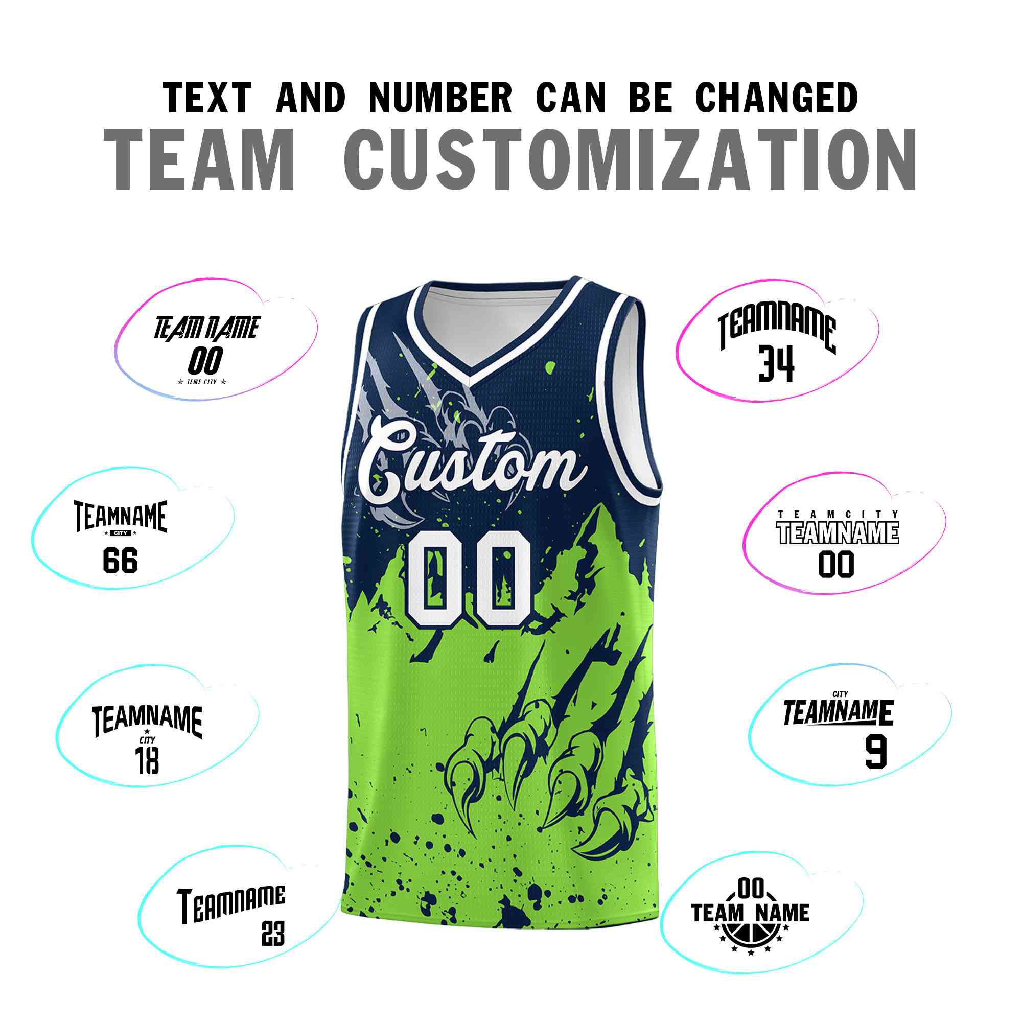Custom Navy Fluorescent Green Snow Mountain Beast Pattern Sports Uniform Basketball Jersey| KXKSHOP
