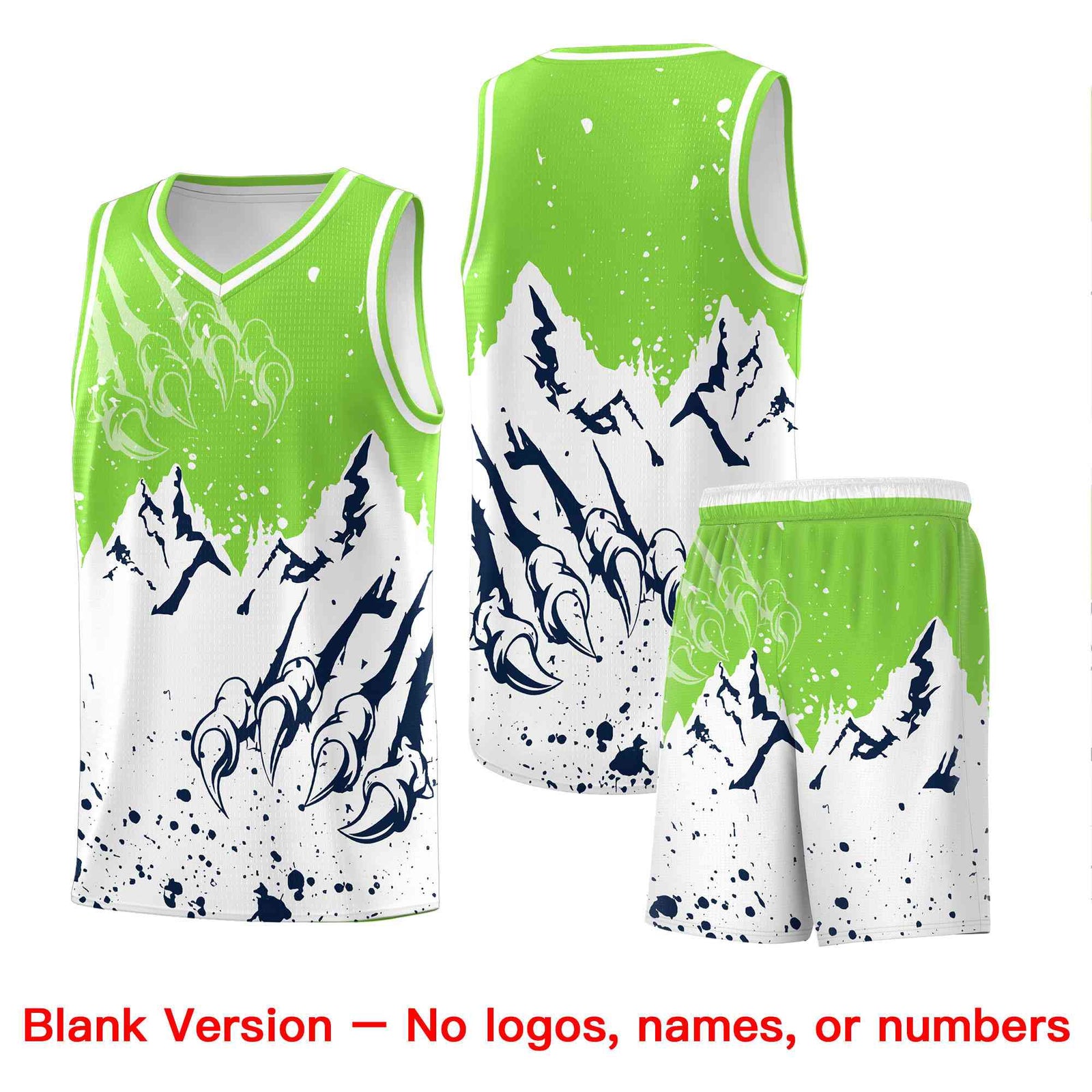 Custom Fluorescent Green White Snow Mountain Beast Pattern Sports Uniform Basketball Jersey| KXKSHOP