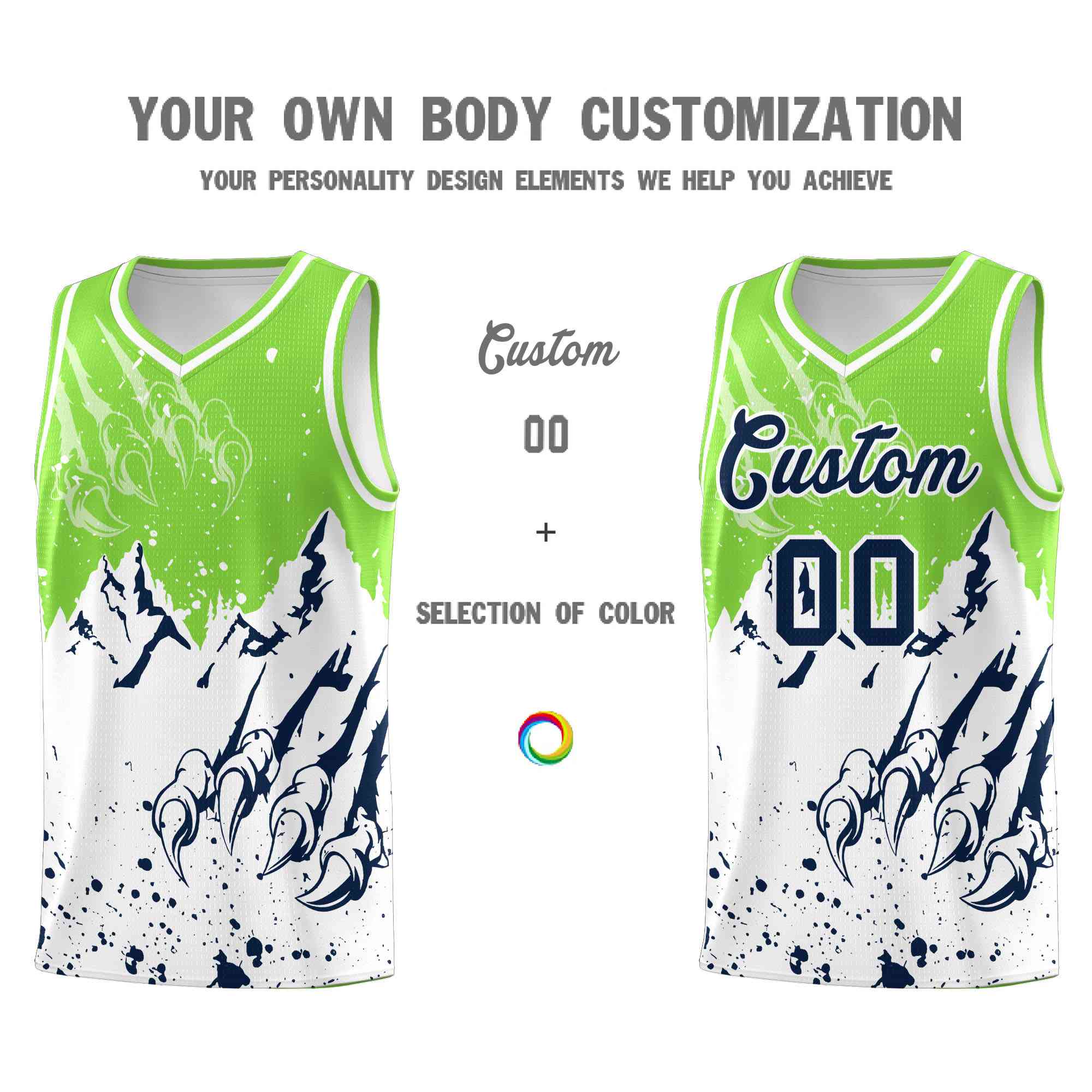 Custom Fluorescent Green White Snow Mountain Beast Pattern Sports Uniform Basketball Jersey| KXKSHOP