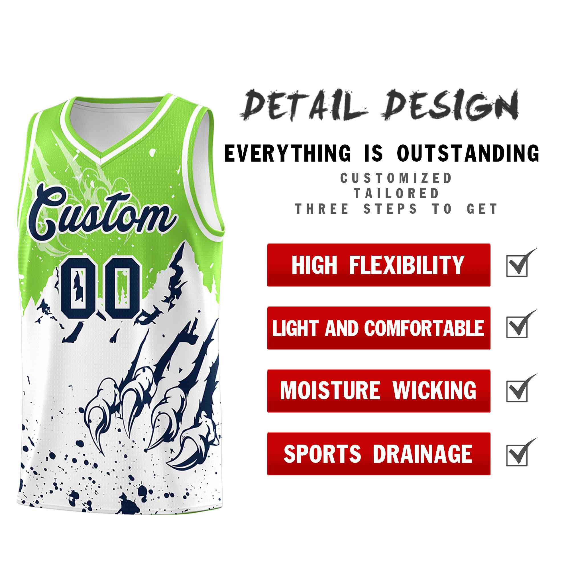 Custom Fluorescent Green White Snow Mountain Beast Pattern Sports Uniform Basketball Jersey| KXKSHOP