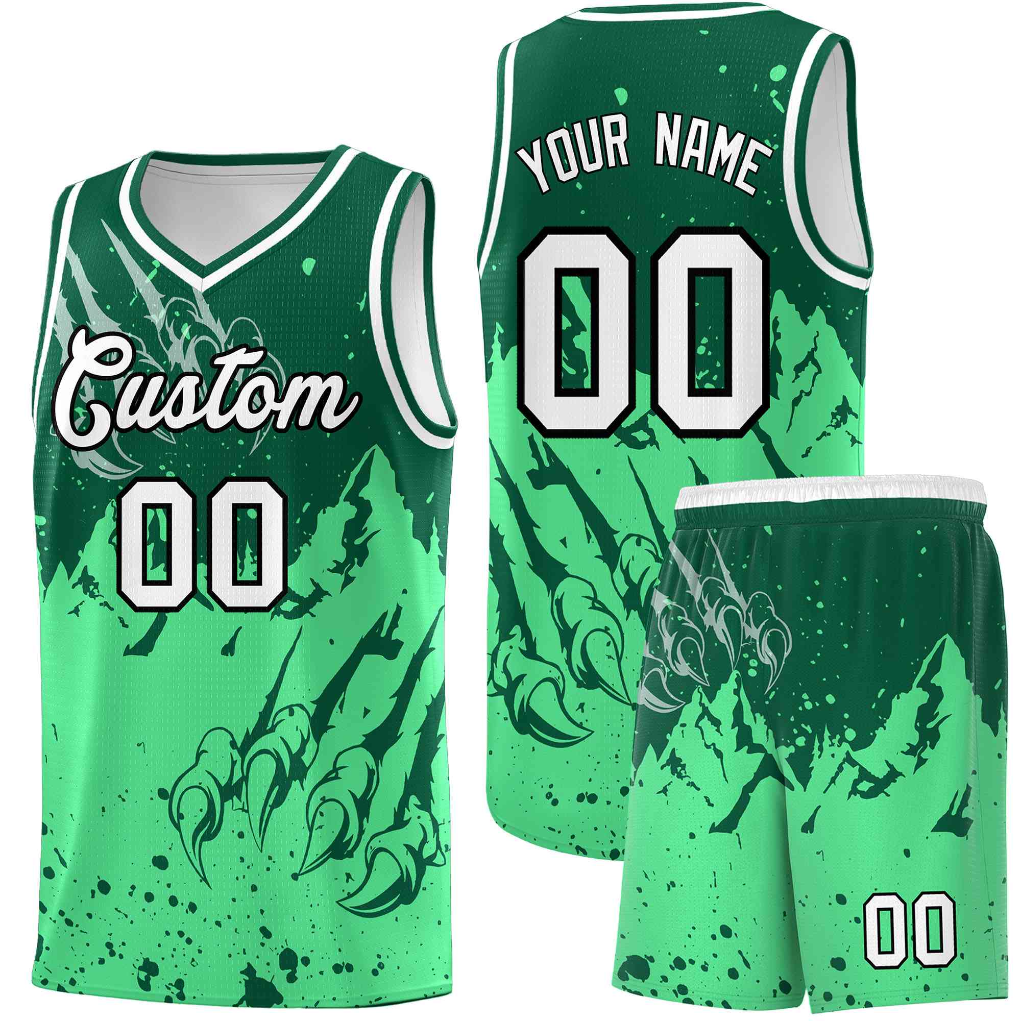 Custom Kelly Green Green Snow Mountain Beast Pattern Sports Uniform Basketball Jersey| KXKSHOP