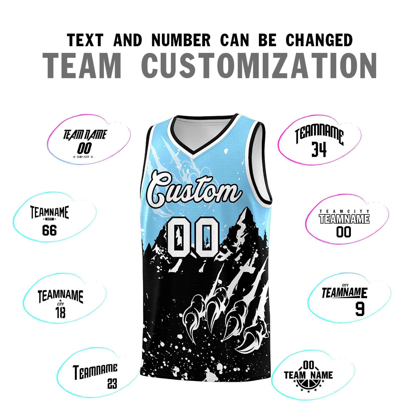 Custom Light Blue Black Snow Mountain Beast Pattern Sports Uniform Basketball Jersey| KXKSHOP