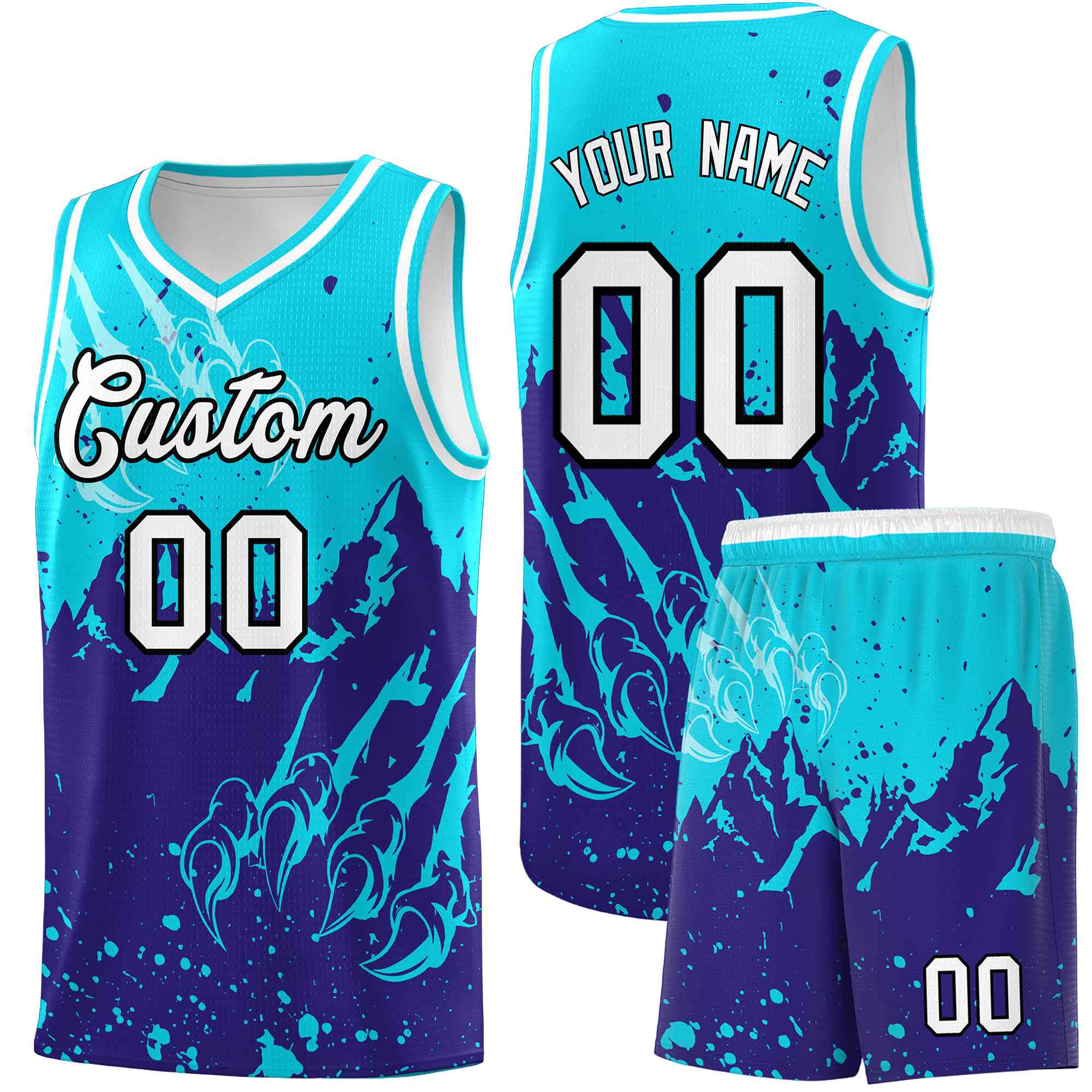 Custom Sky Blue Royal Snow Mountain Beast Pattern Sports Uniform Basketball Jersey| KXKSHOP