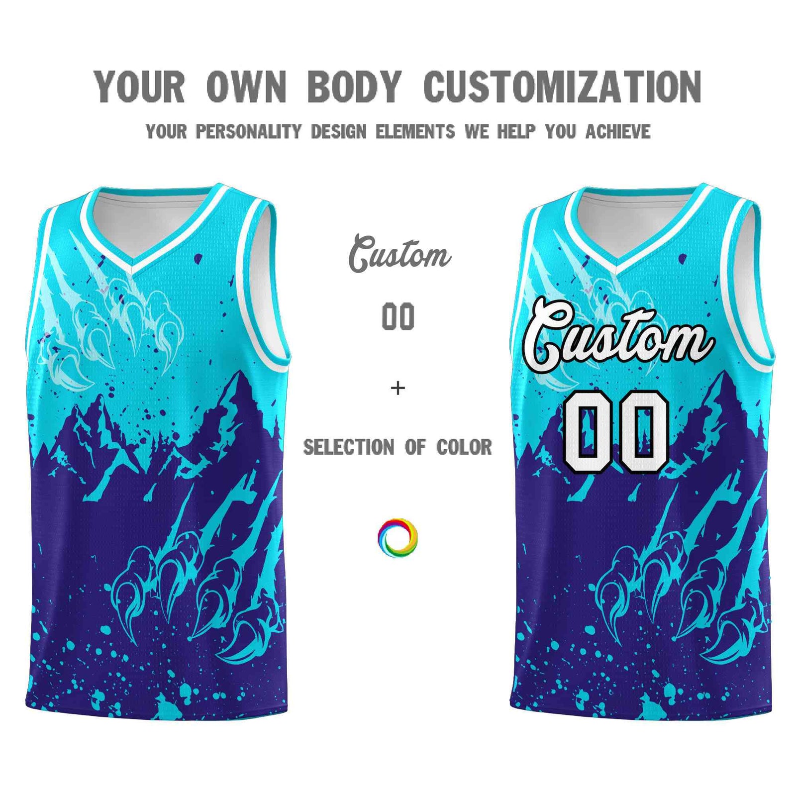 Custom Sky Blue Royal Snow Mountain Beast Pattern Sports Uniform Basketball Jersey| KXKSHOP